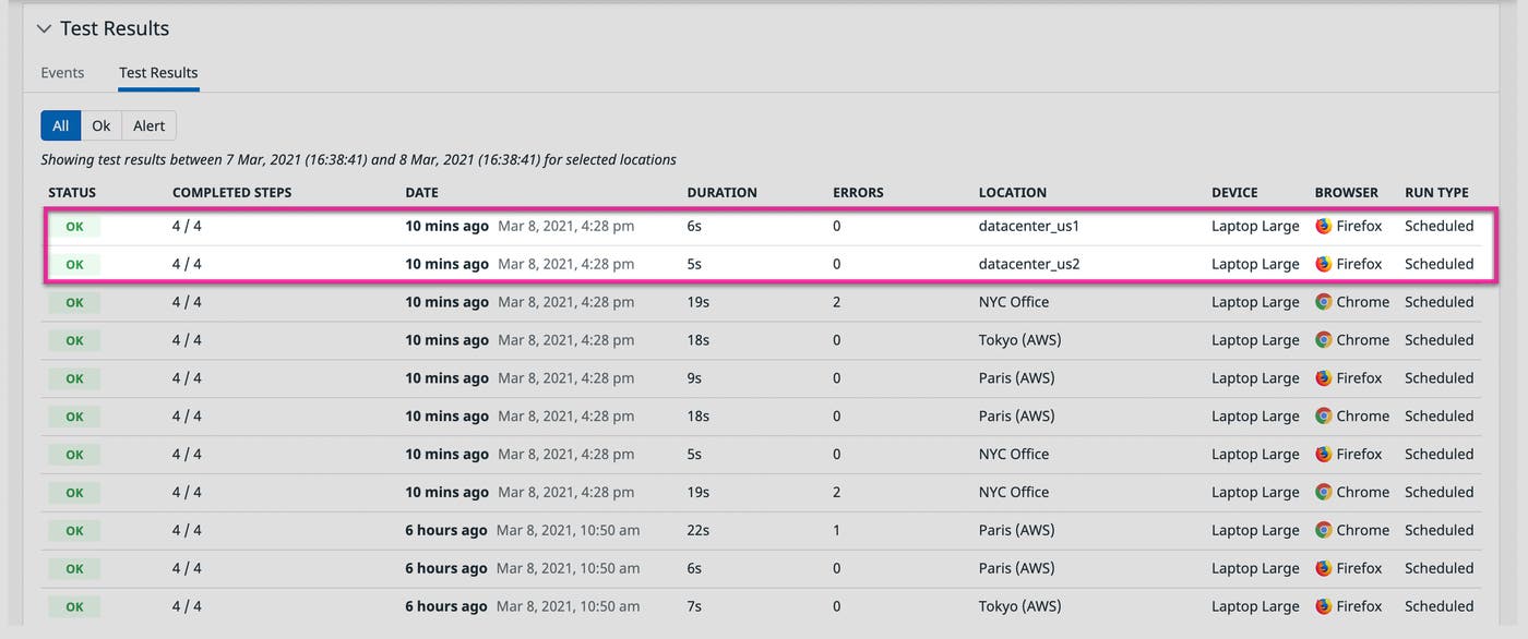 View test results for monitoring behind the firewall using private locations View test results for monitoring behind the firewall using private locations