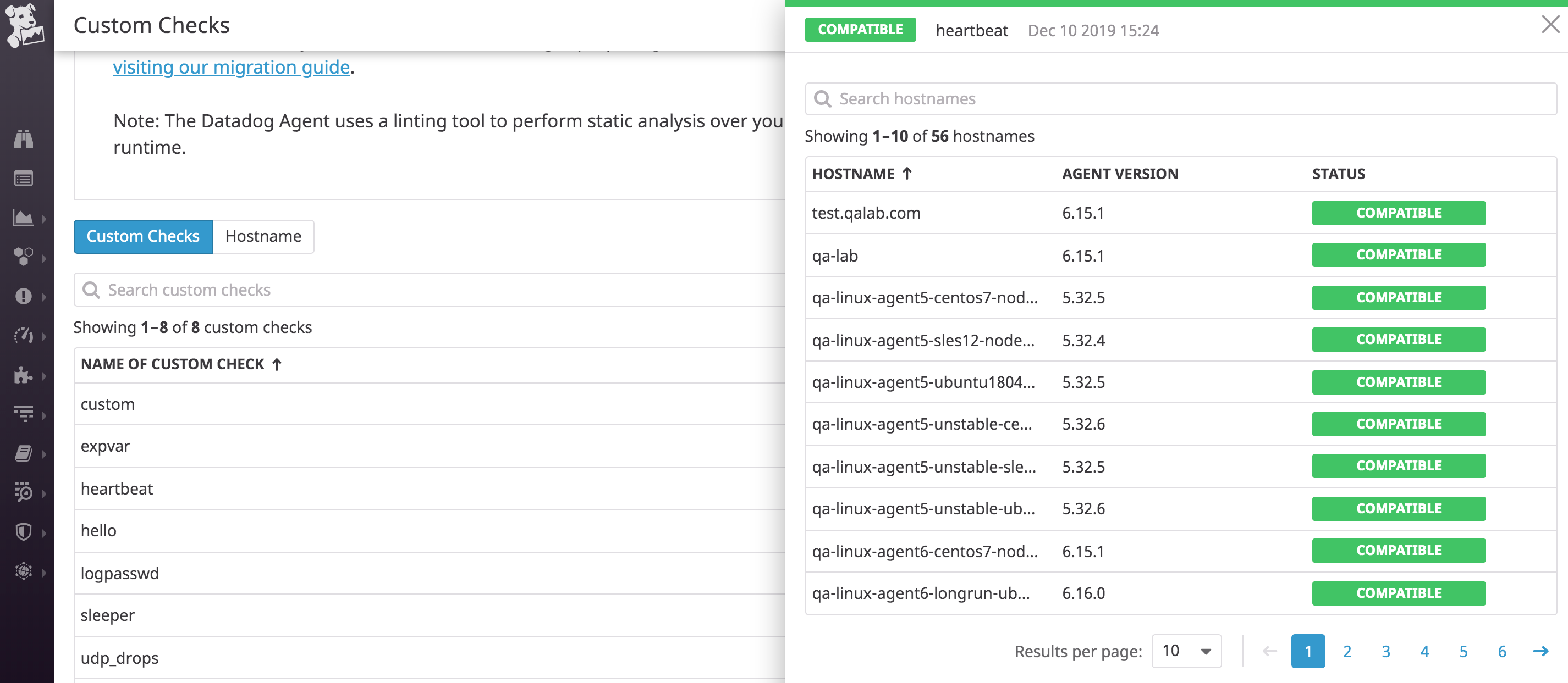 View your hosts and custom checks in the compatibility checker.