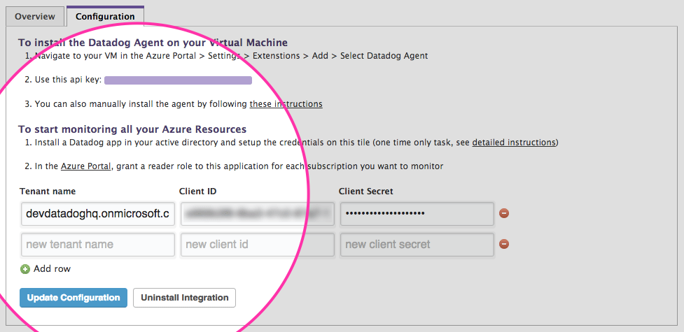 Azure config setup in Datadog