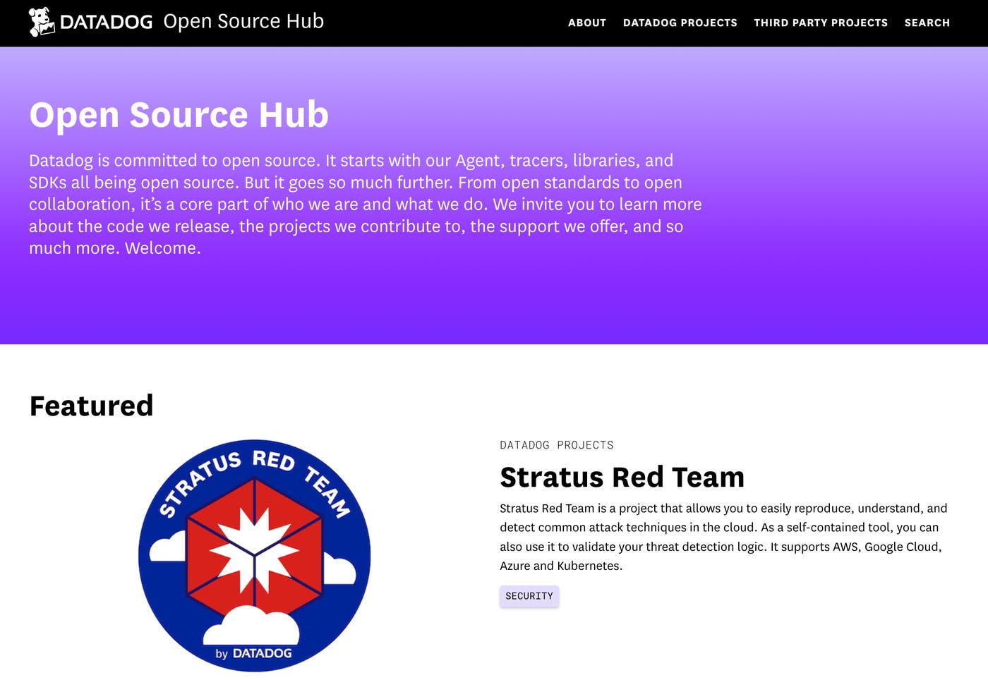 Open Source Hub web page Open Source Hub web page