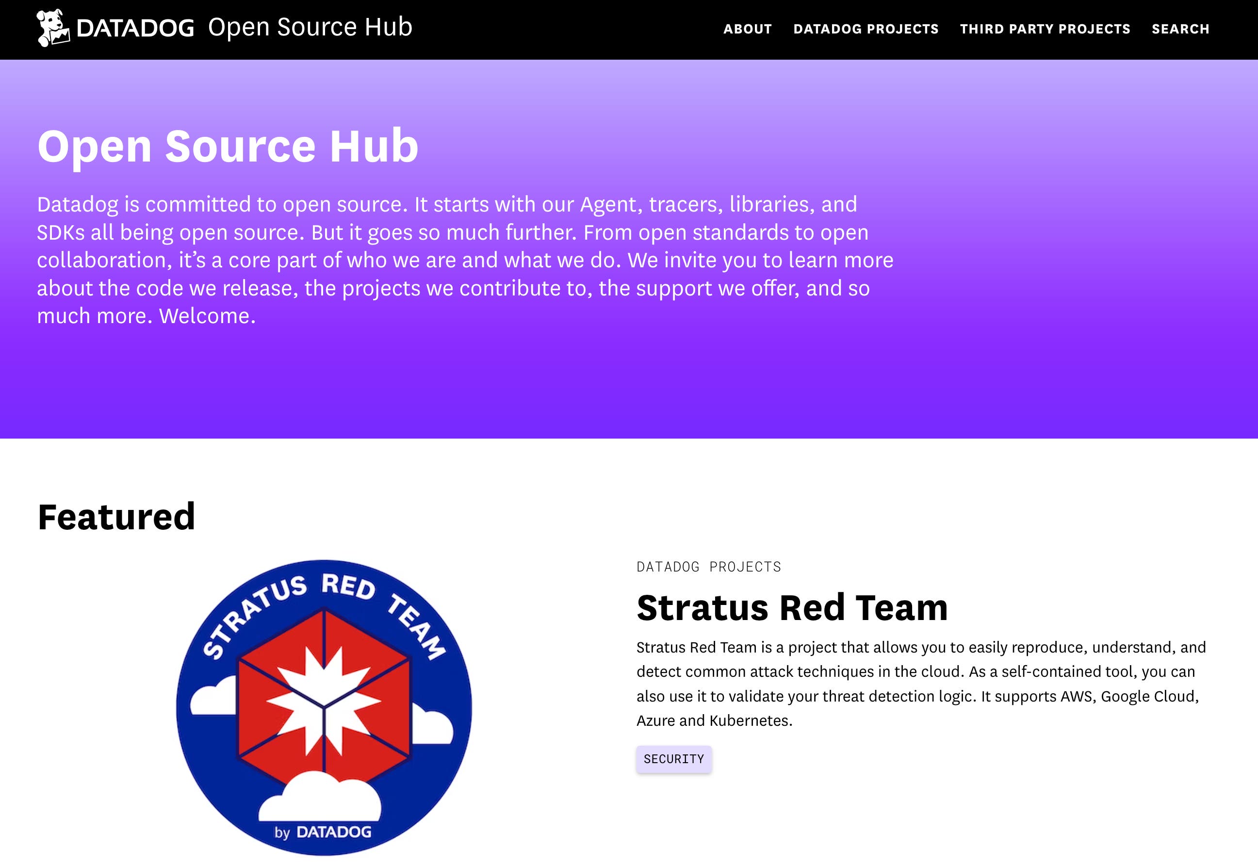 Open Source Hub web page Open Source Hub web page