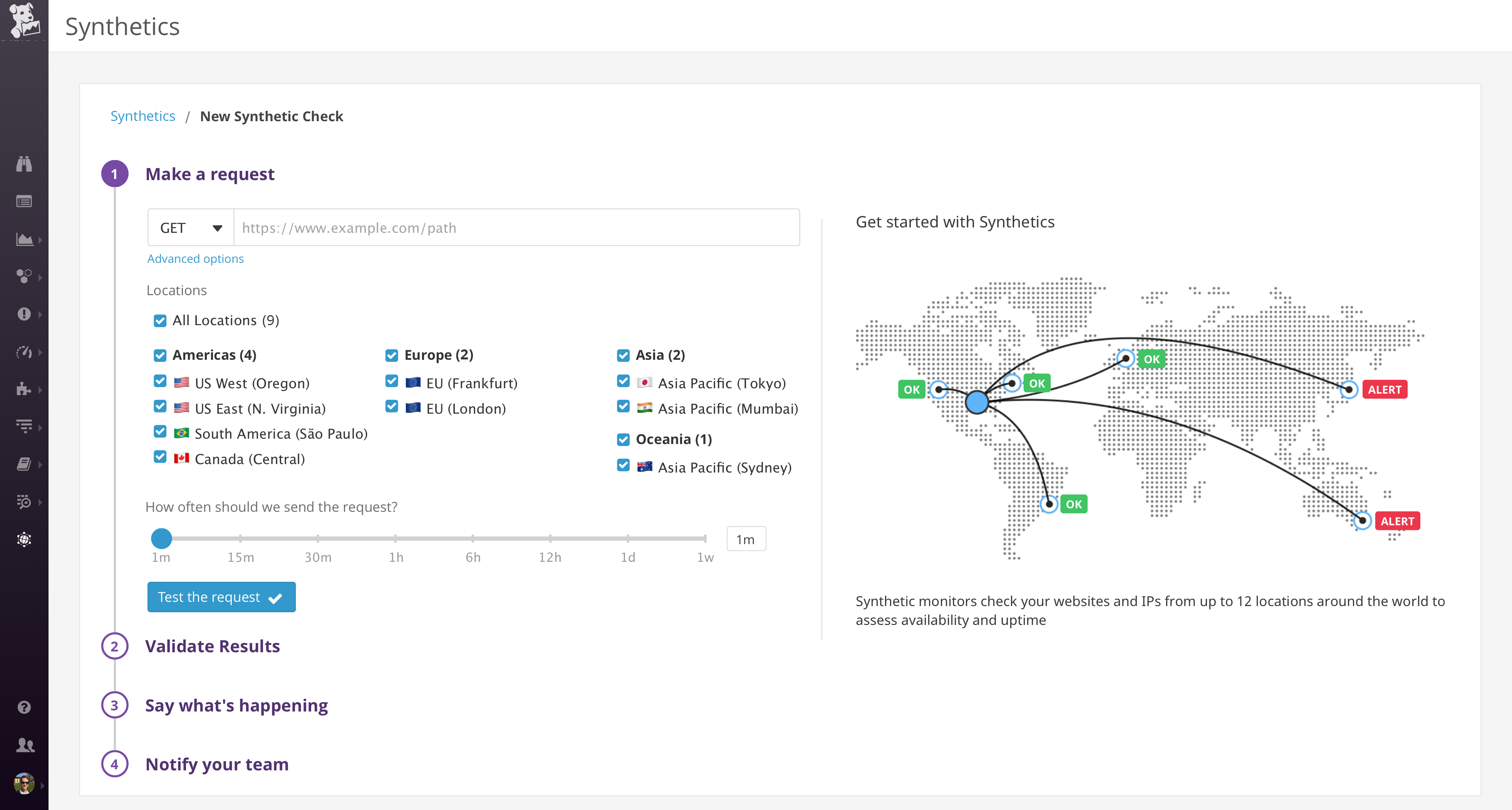 Setting up checks from multiple locations worldwide