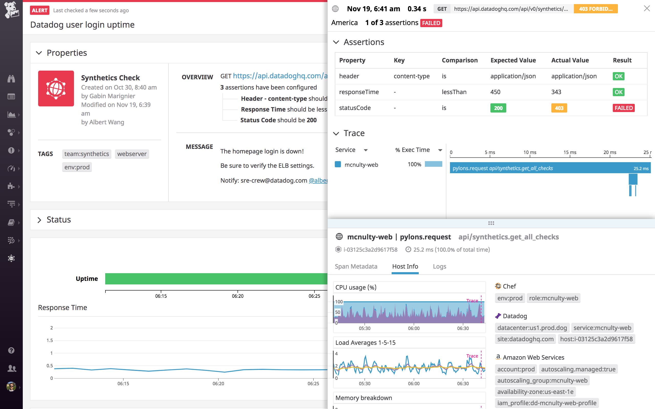 Synthetic monitoring in Datadog