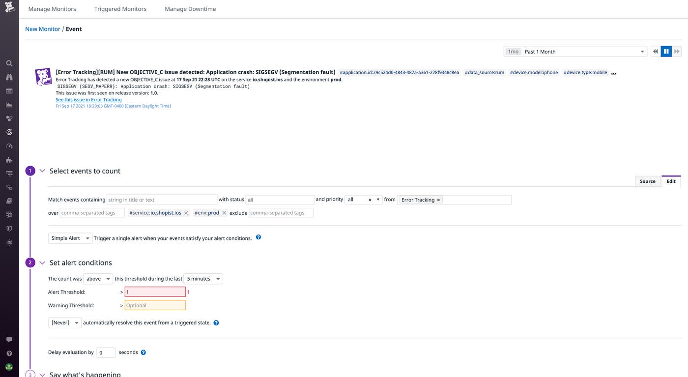 Configuring an Event Monitor to alert on new issues in Error Tracking Configuring an Event Monitor to alert on new issues in Error Tracking