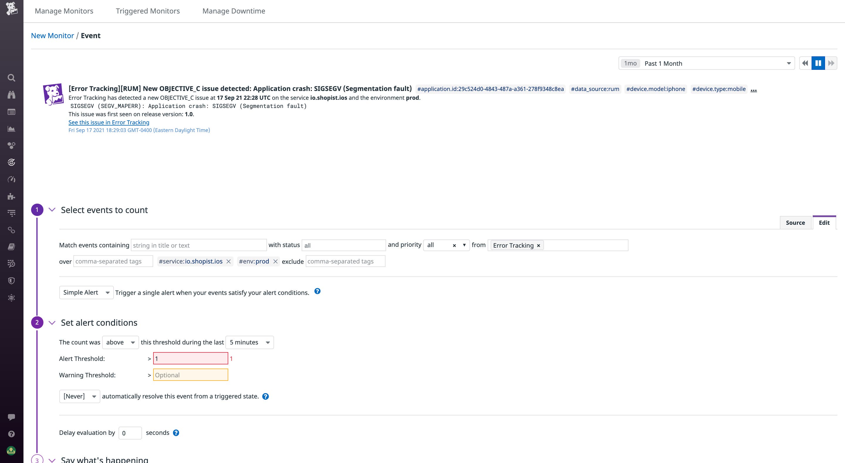 Configuring an Event Monitor to alert on new issues in Error Tracking Configuring an Event Monitor to alert on new issues in Error Tracking