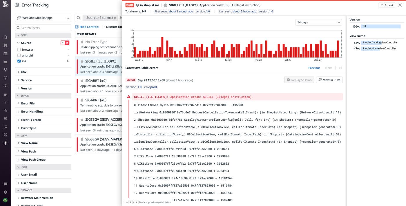 Examining an error stacktrace in Error Tracking Examining an error stacktrace in Error Tracking