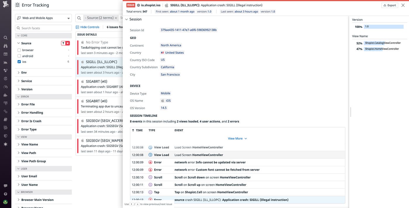 Examining the session timeline in Error Tracking Examining the session timeline in Error Tracking