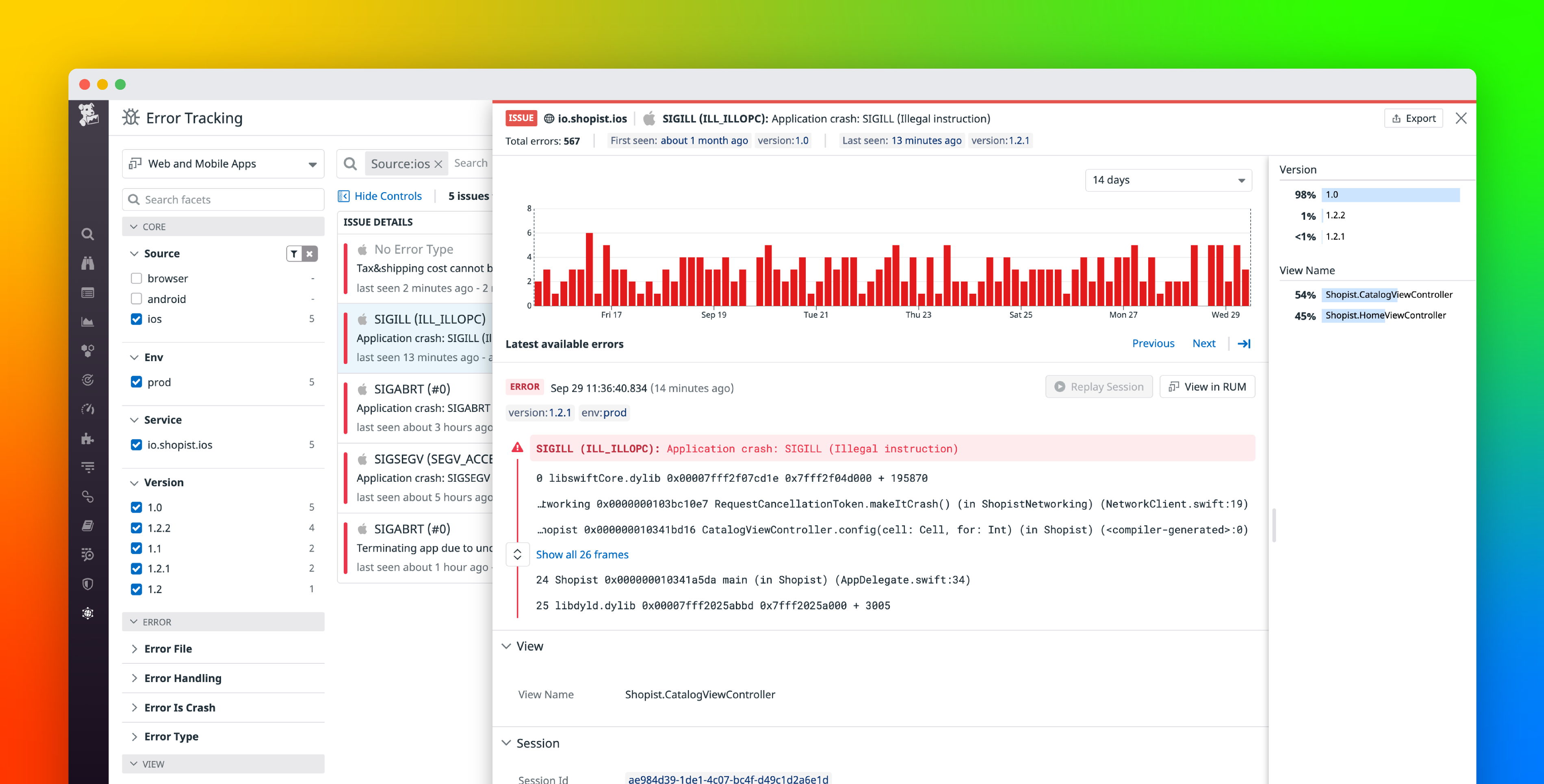 Debug iOS crashes efficiently with Datadog RUM