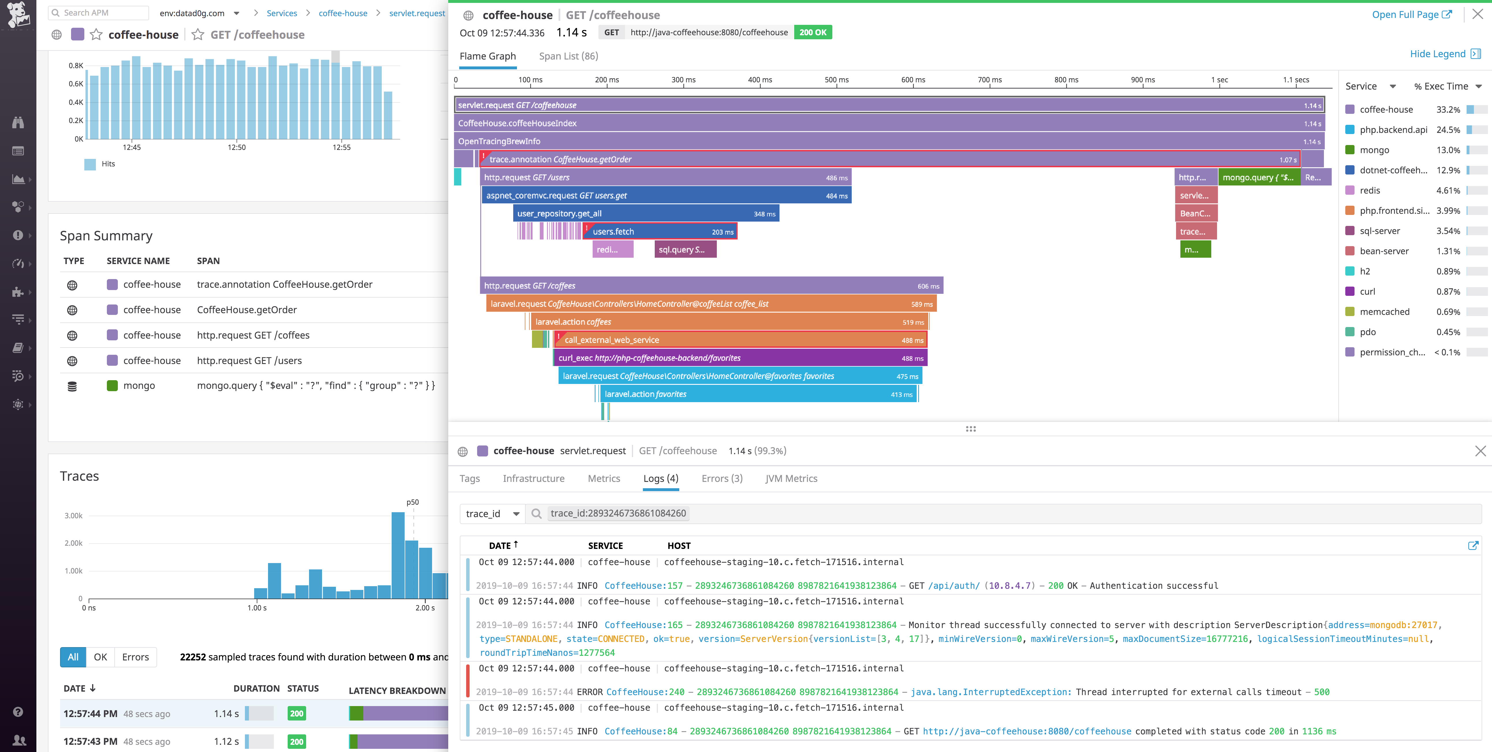 Seamlessly connect traces and logs using trace IDs.