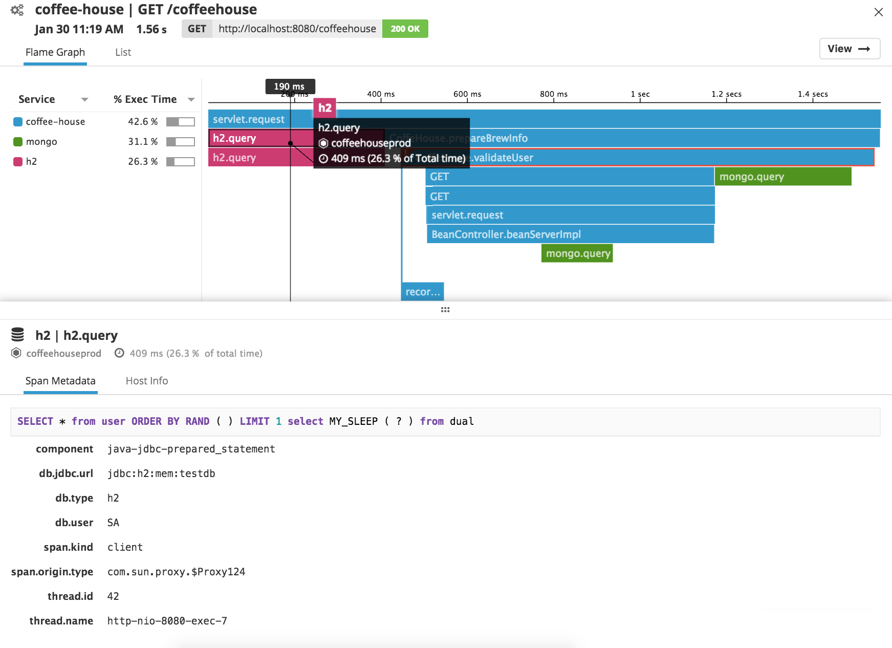 Java monitoring Datadog flame graph