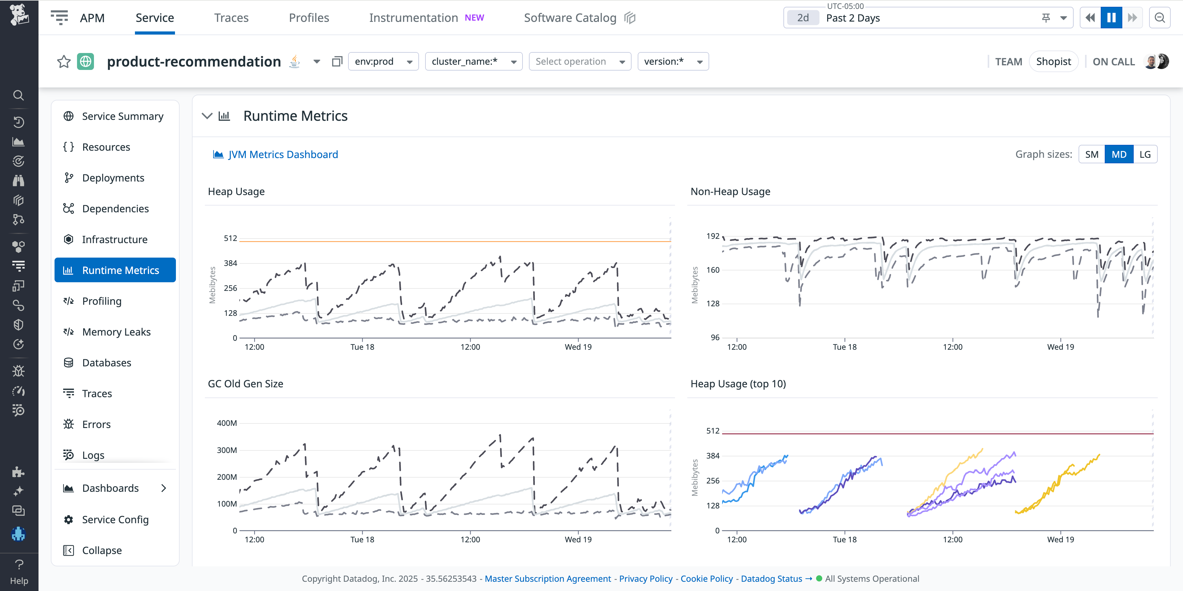 View JVM metrics in the Datadog Service Catalog.
