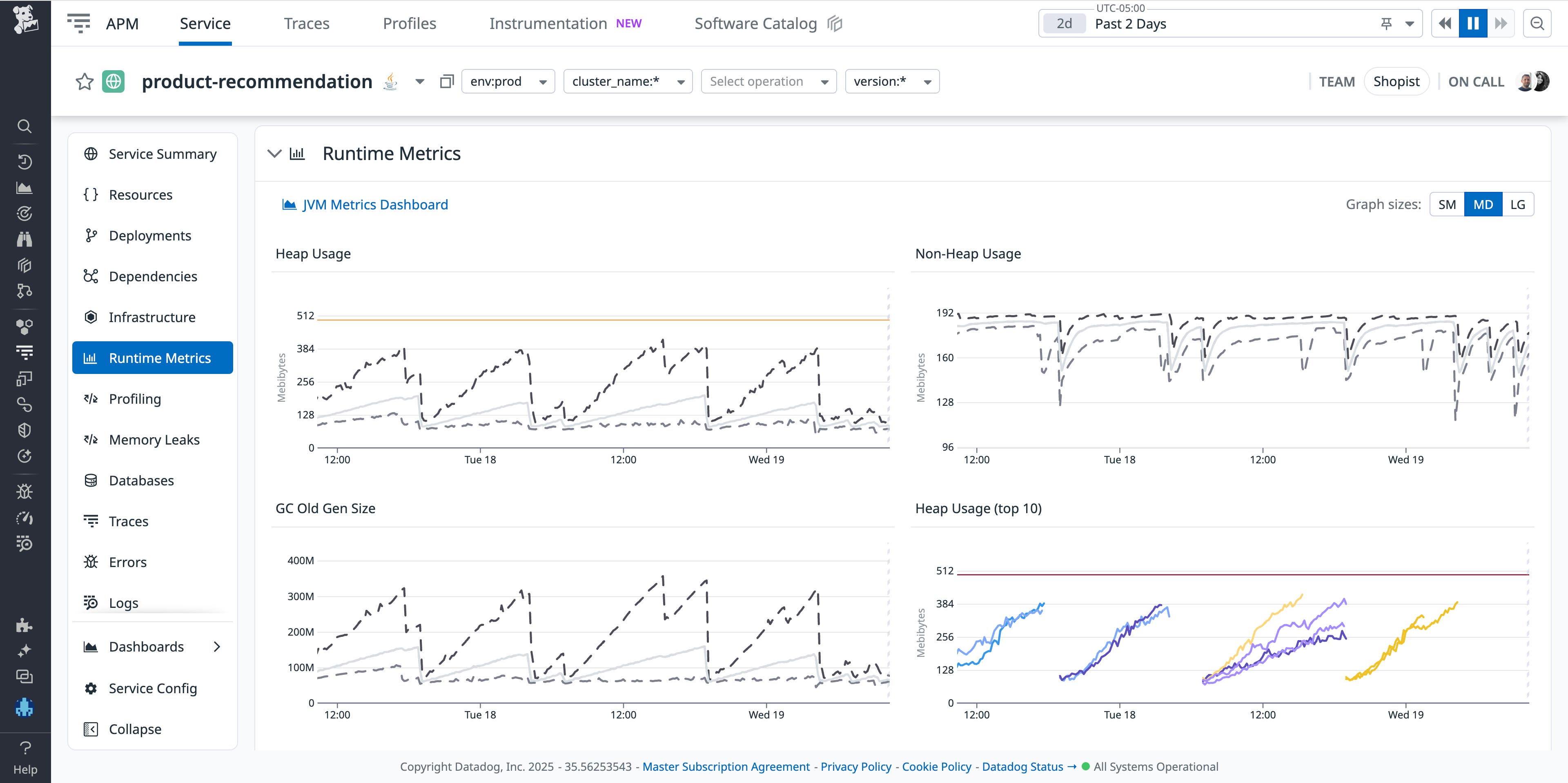 View JVM metrics in the Datadog Service Catalog. View JVM metrics in the Datadog Service Catalog.