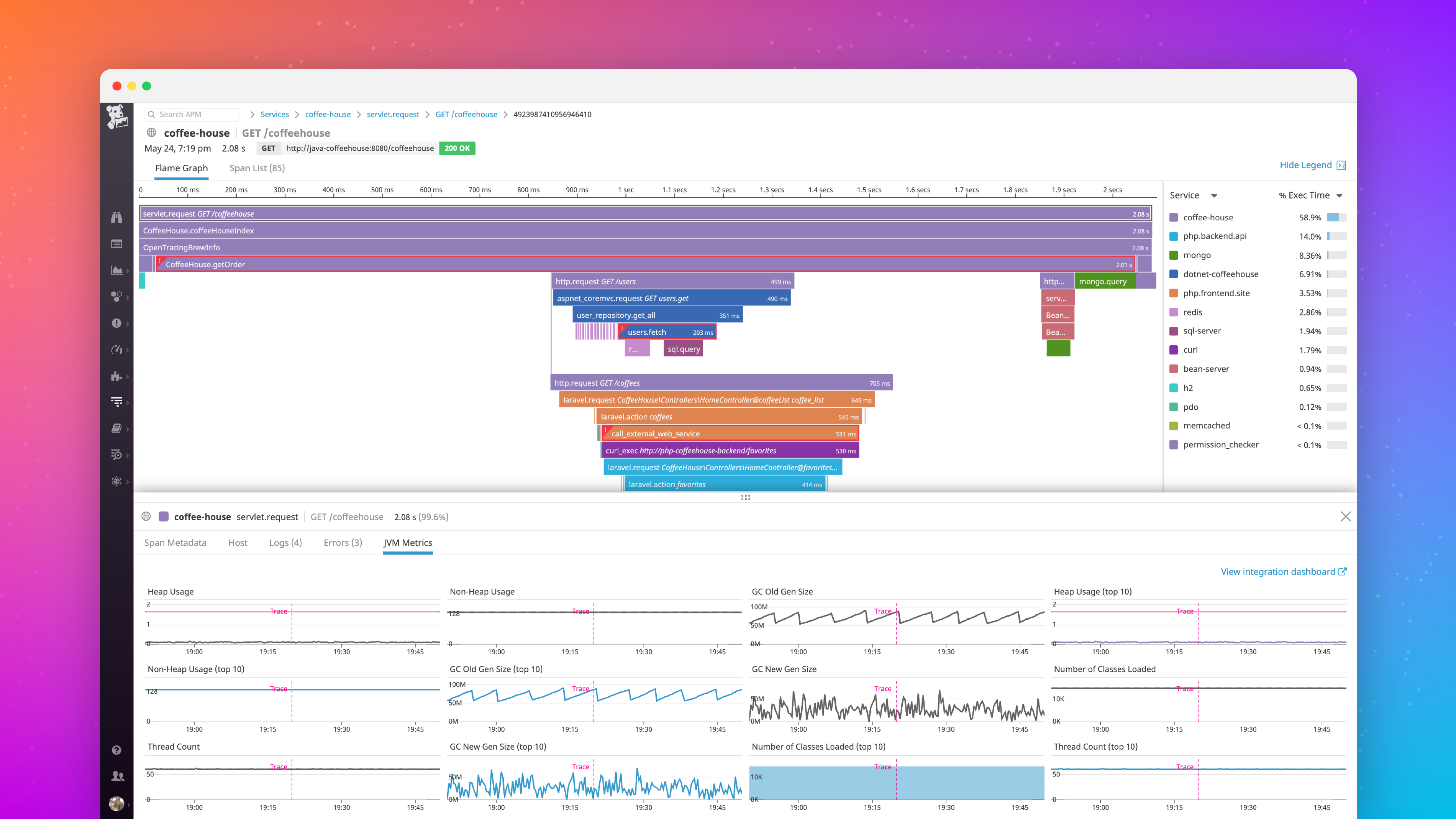 Java runtime monitoring with JVM metrics in Datadog APM