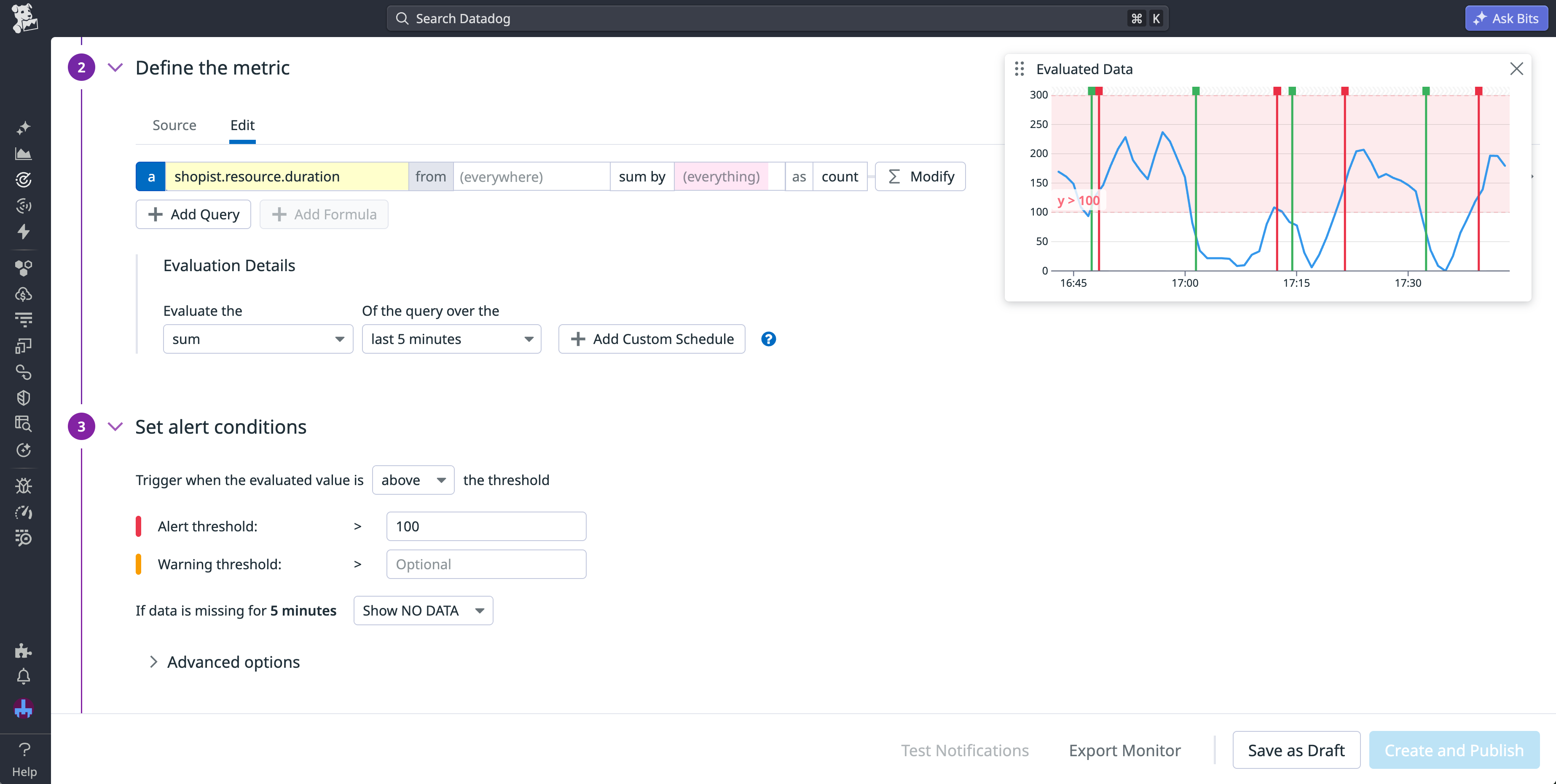 The configuration page for a monitor that focuses on request latency.