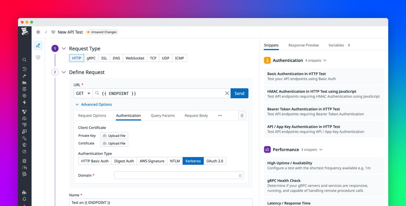 Proactively monitor Kerberos-authenticated web apps and APIs with Datadog Synthetics Proactively monitor Kerberos-authenticated web apps and APIs with Datadog Synthetics