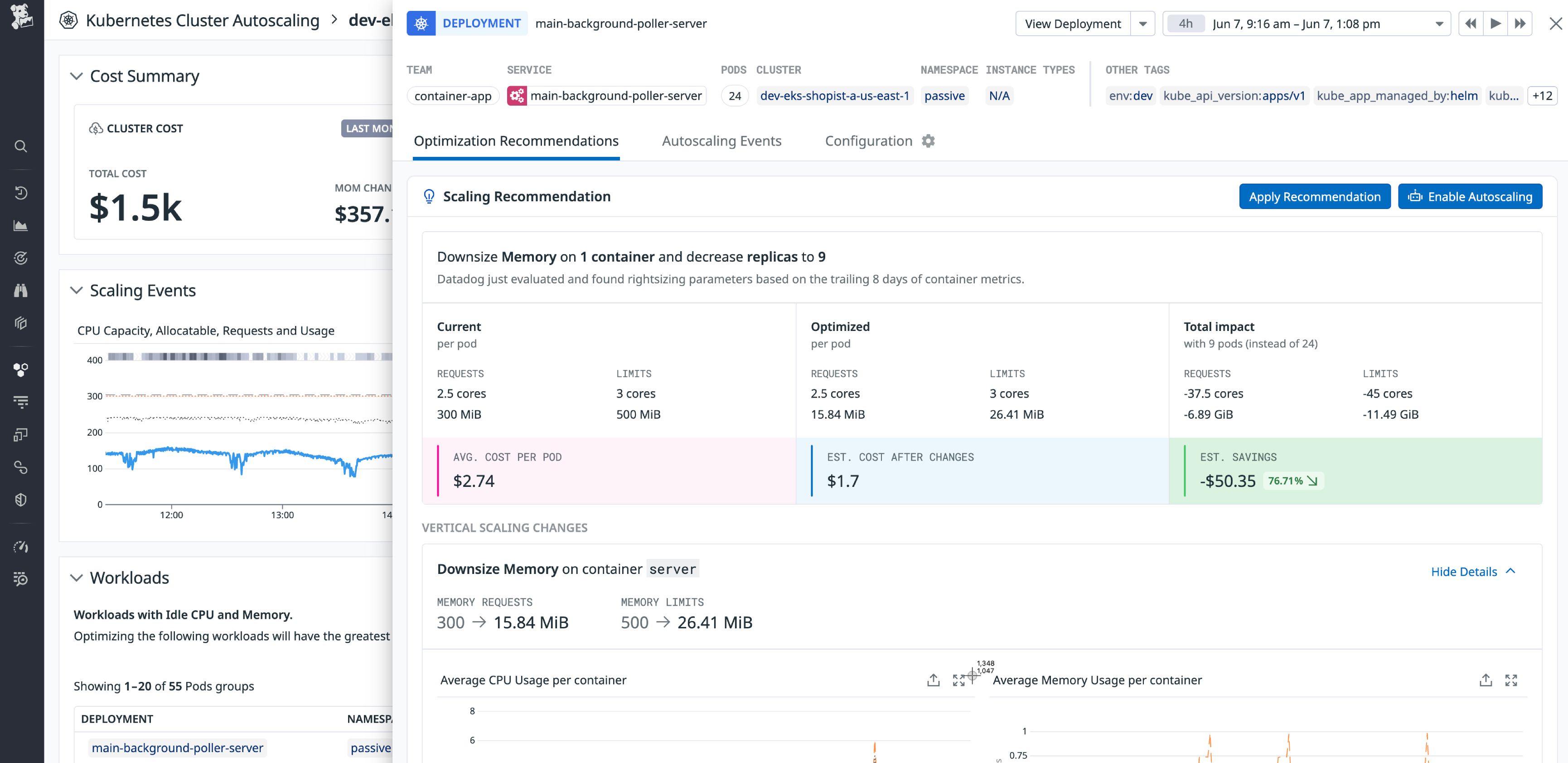 Datadog Kubernetes Autoscaling provides insights and scaling recommendations tailored to your system.