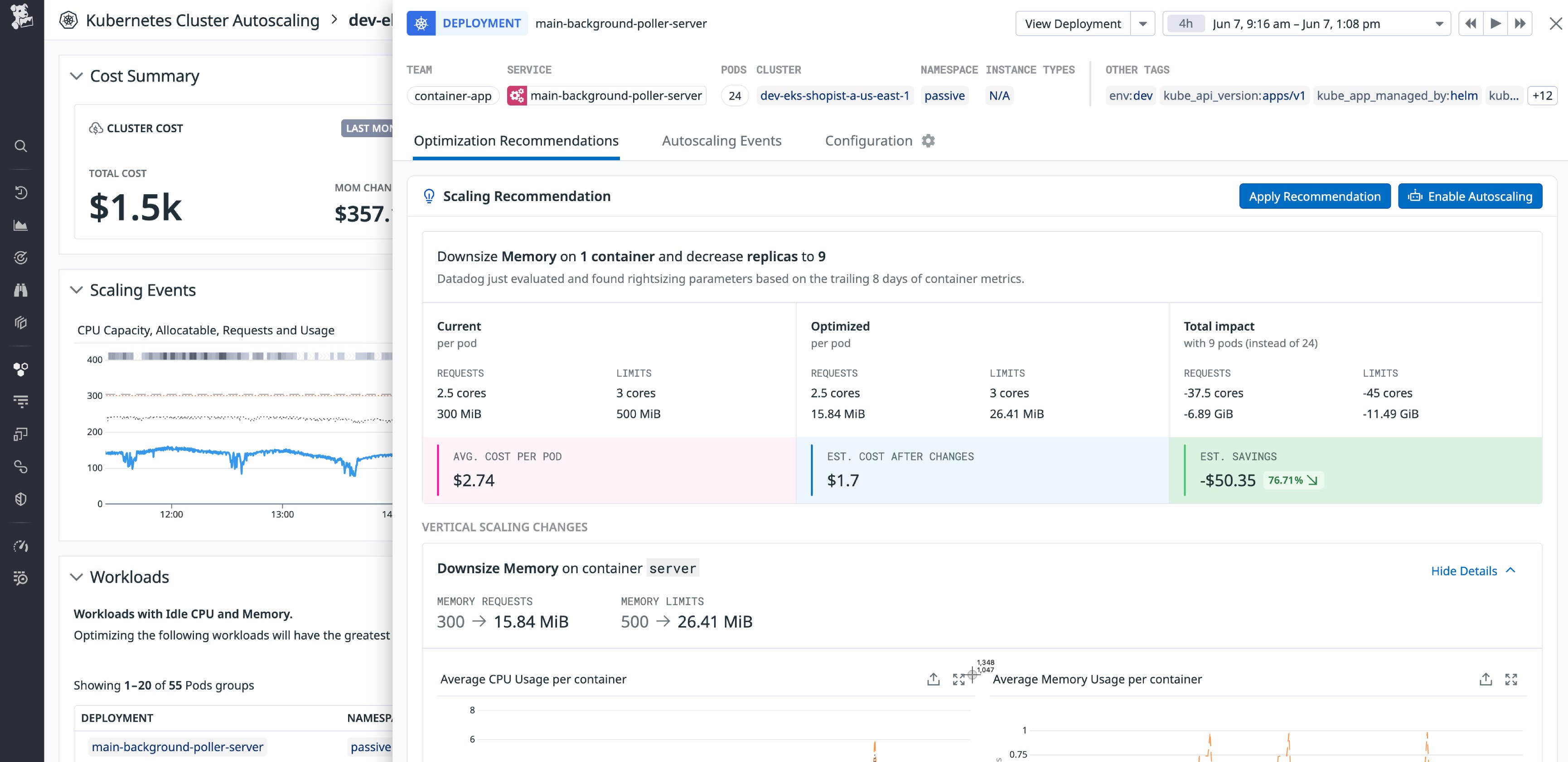Datadog Kubernetes Autoscaling provides insights and scaling recommendations tailored to your system. Datadog Kubernetes Autoscaling provides insights and scaling recommendations tailored to your system.