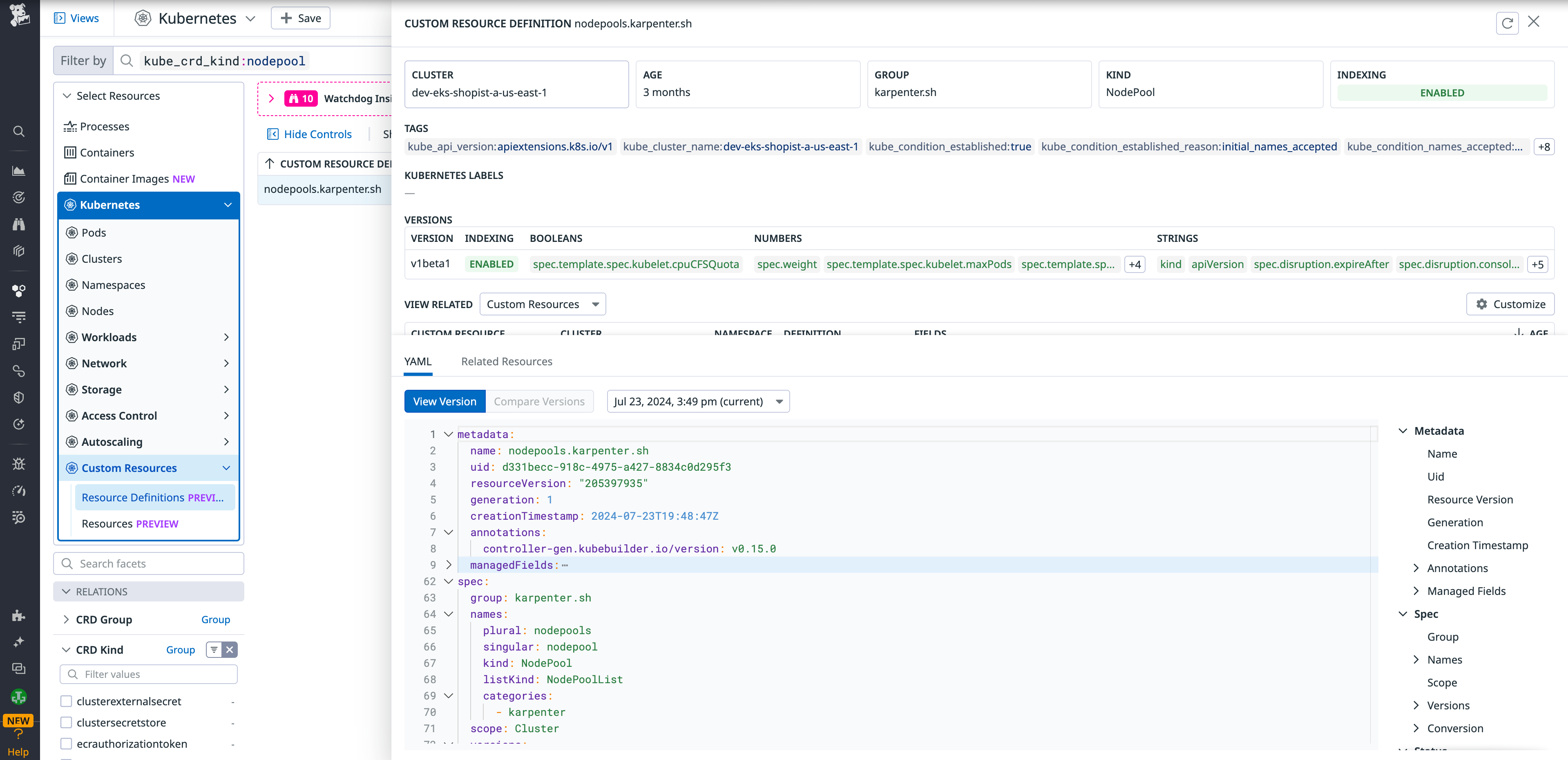 Investigate the configuration of your CRDs in the Kubernetes Explorer