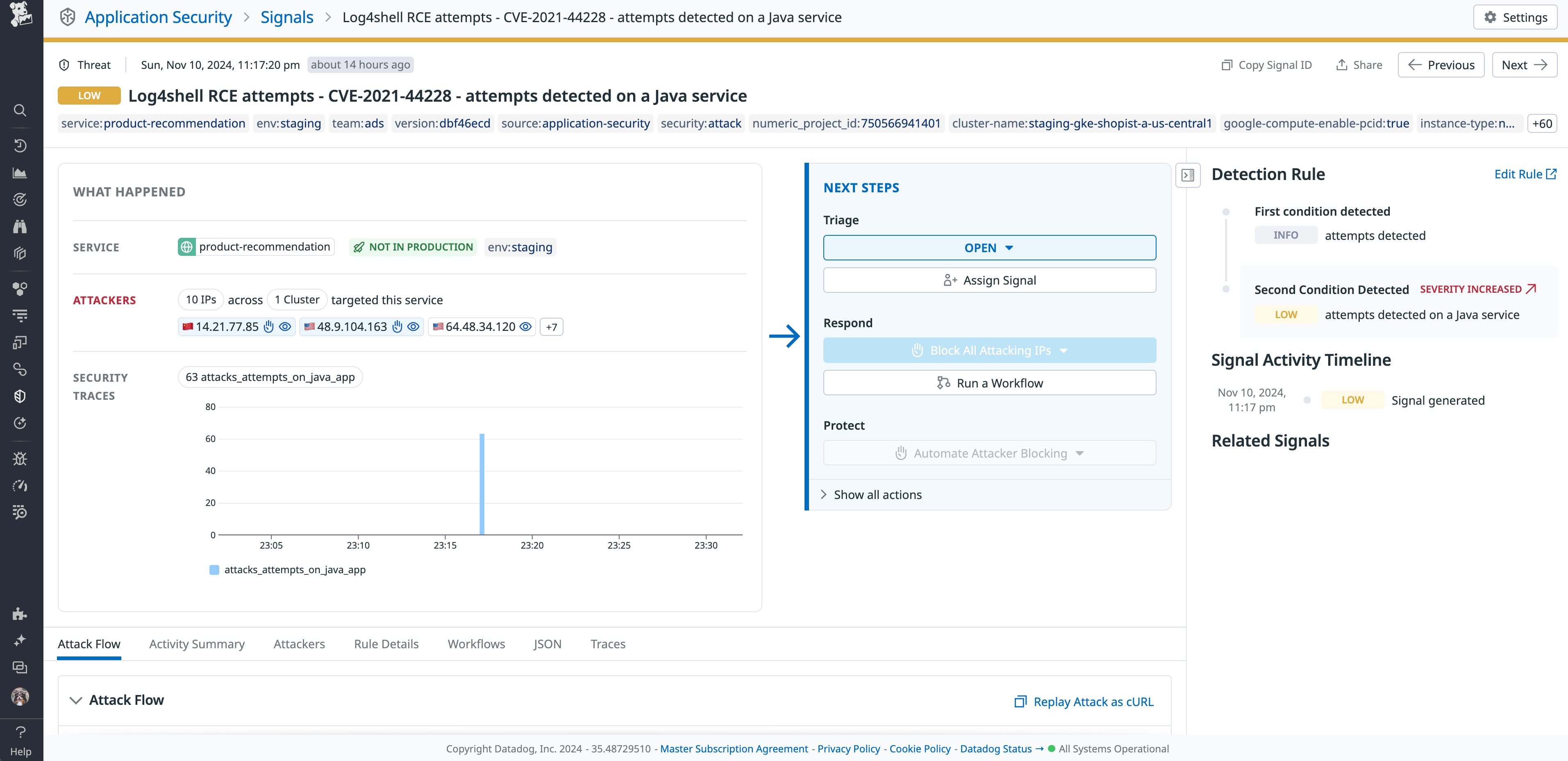 Datadog App and API Protection signal