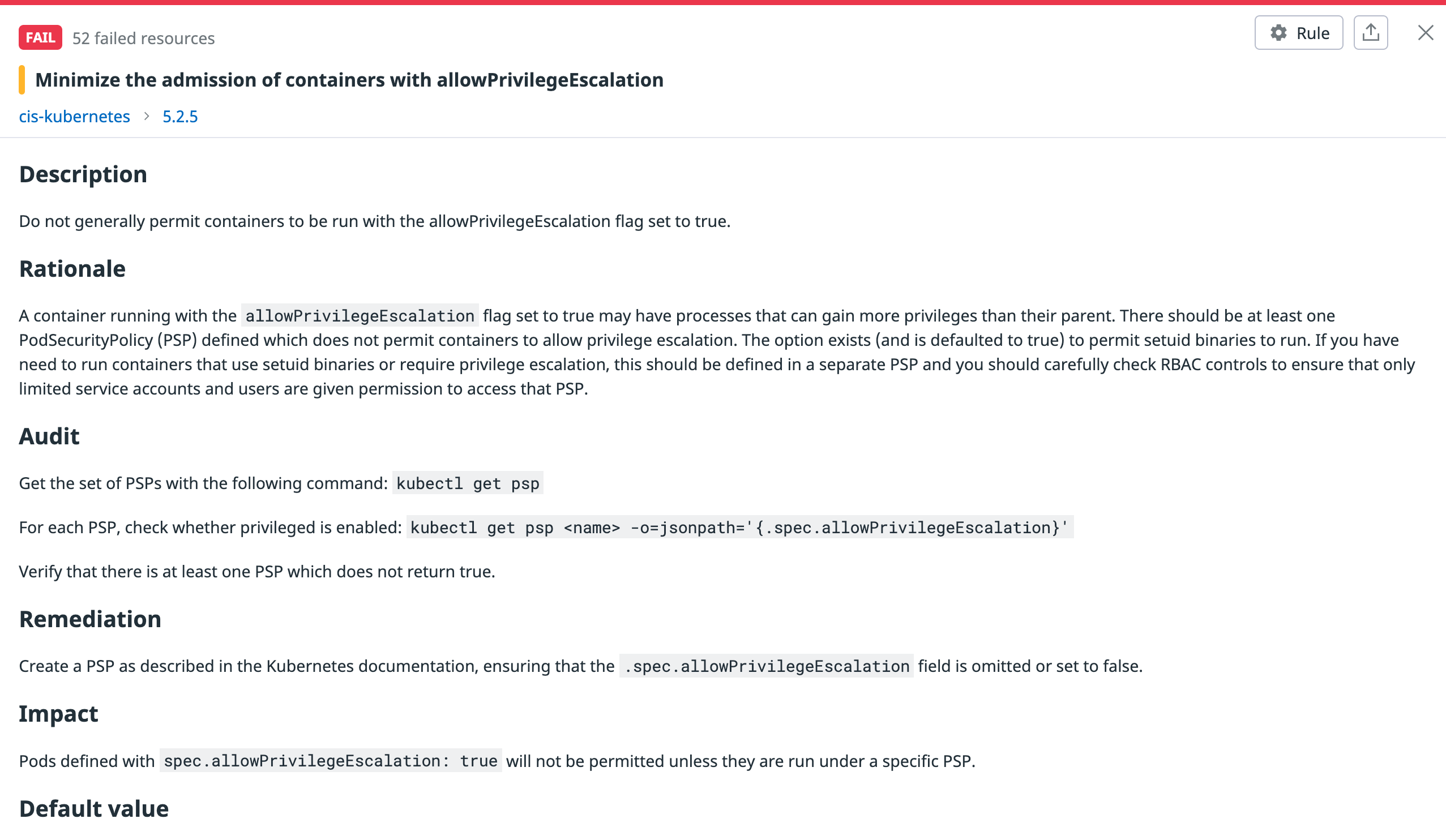 Privileged pod compliance rule