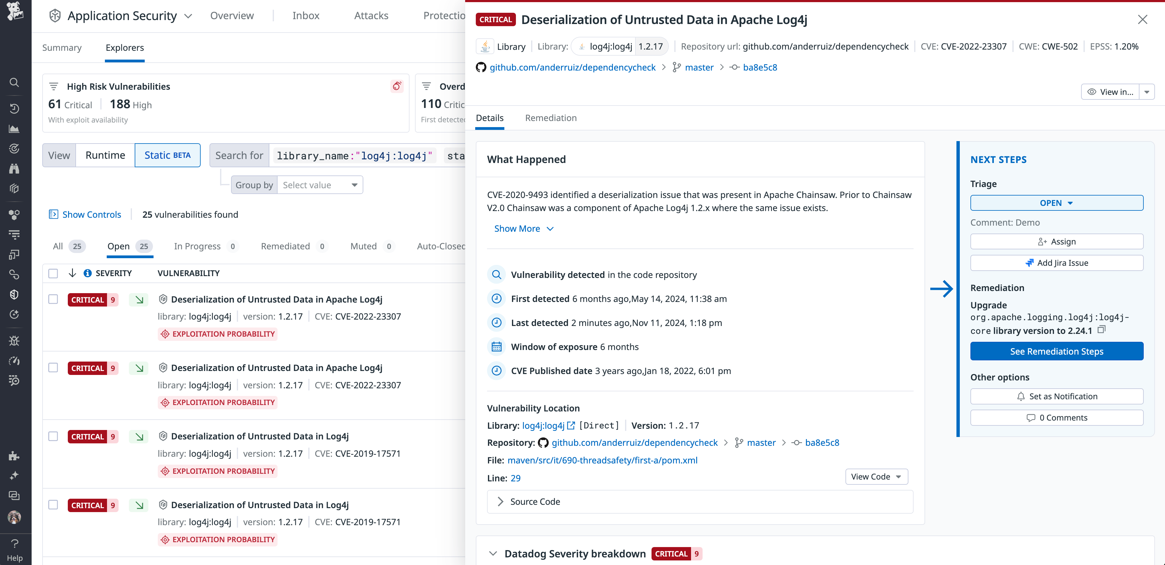 Datadog Software Composition Analysis signal