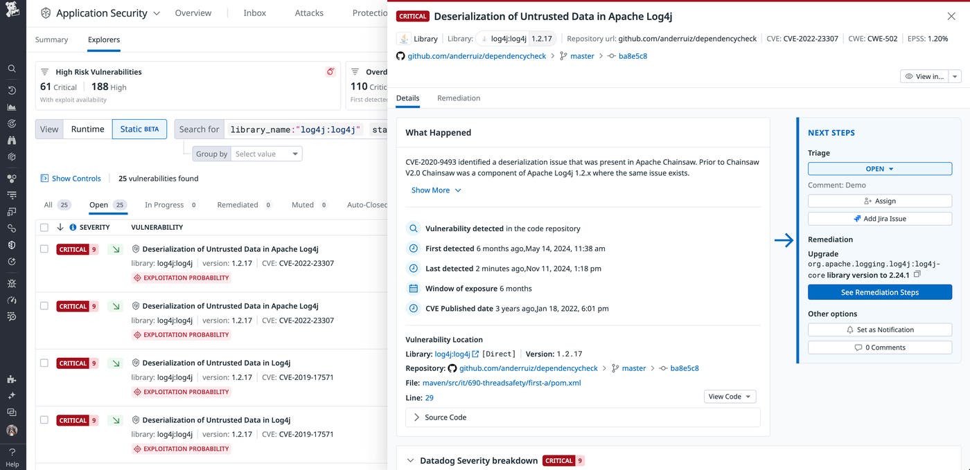 Datadog Software Composition Analysis signal Datadog Software Composition Analysis signal