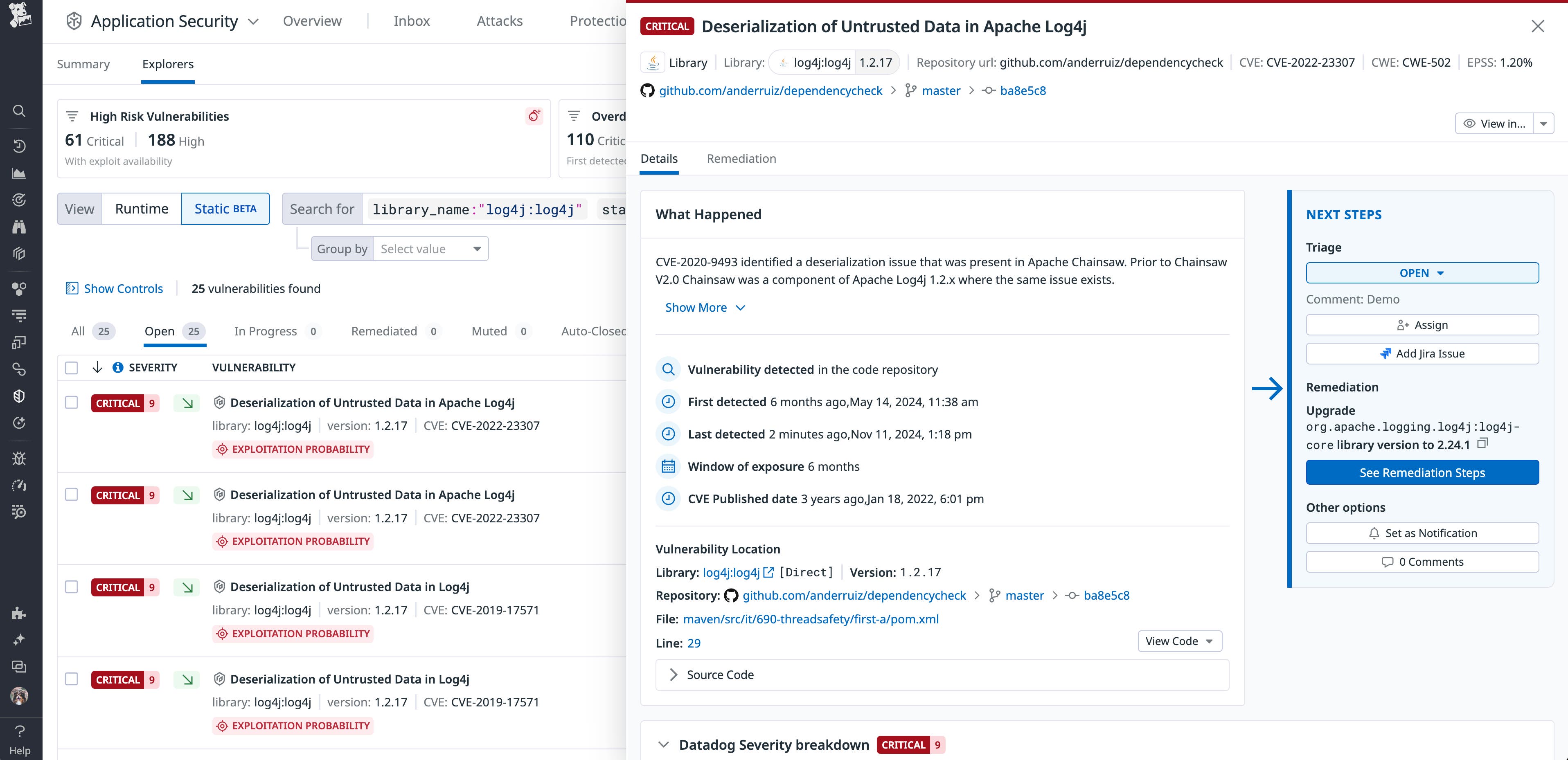 Datadog Software Composition Analysis signal Datadog Software Composition Analysis signal