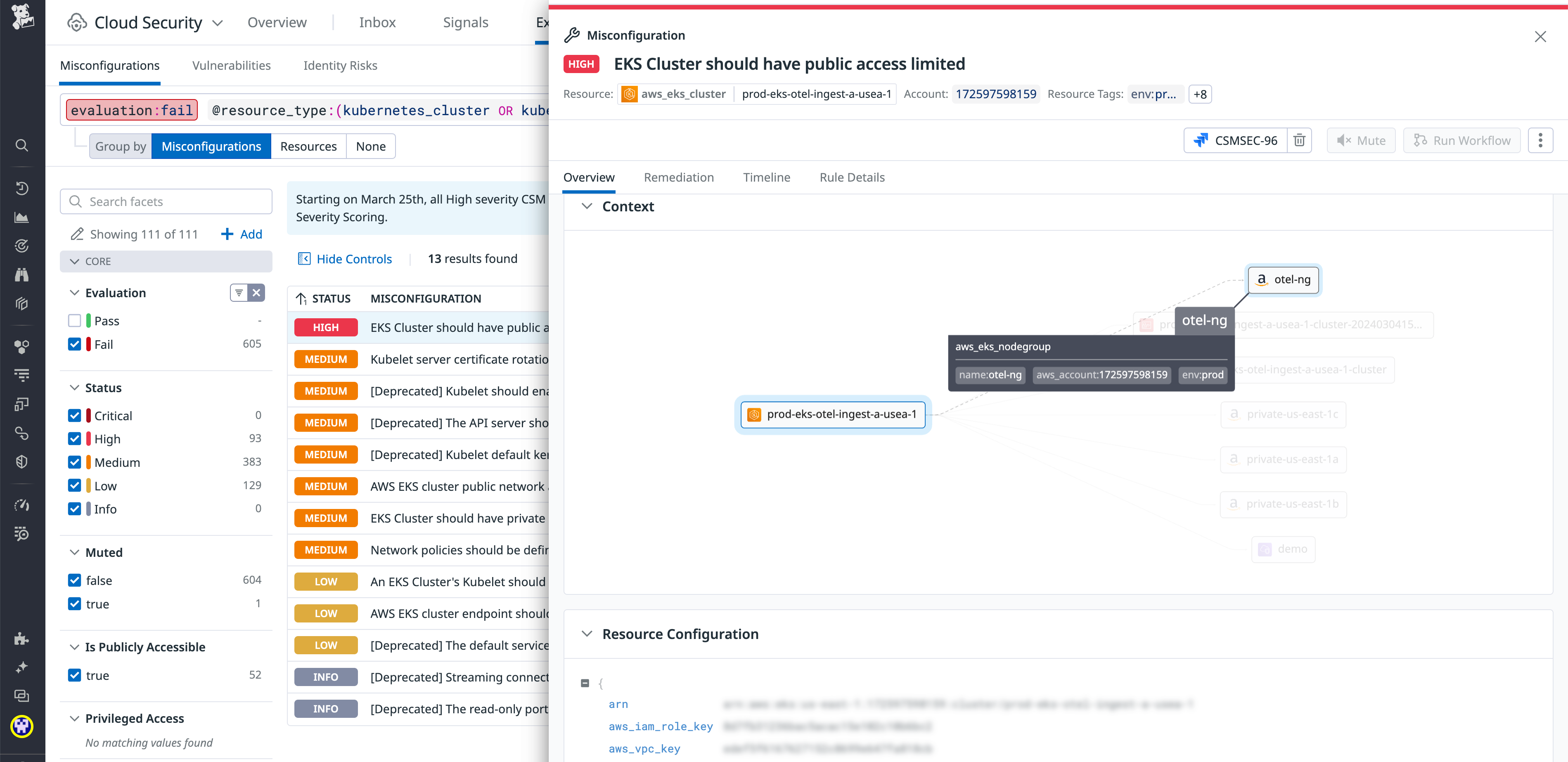 EKS cluster misconfiguration finding in Cloud Security