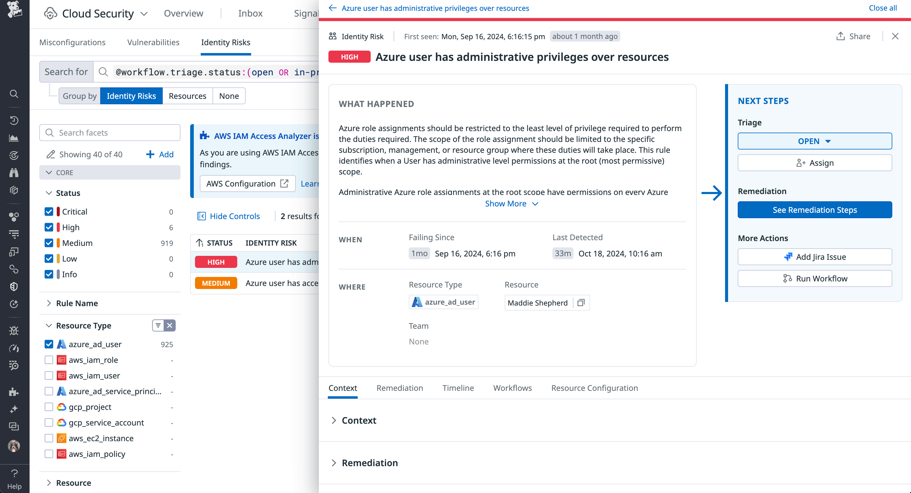 Signal for Azure user permissions