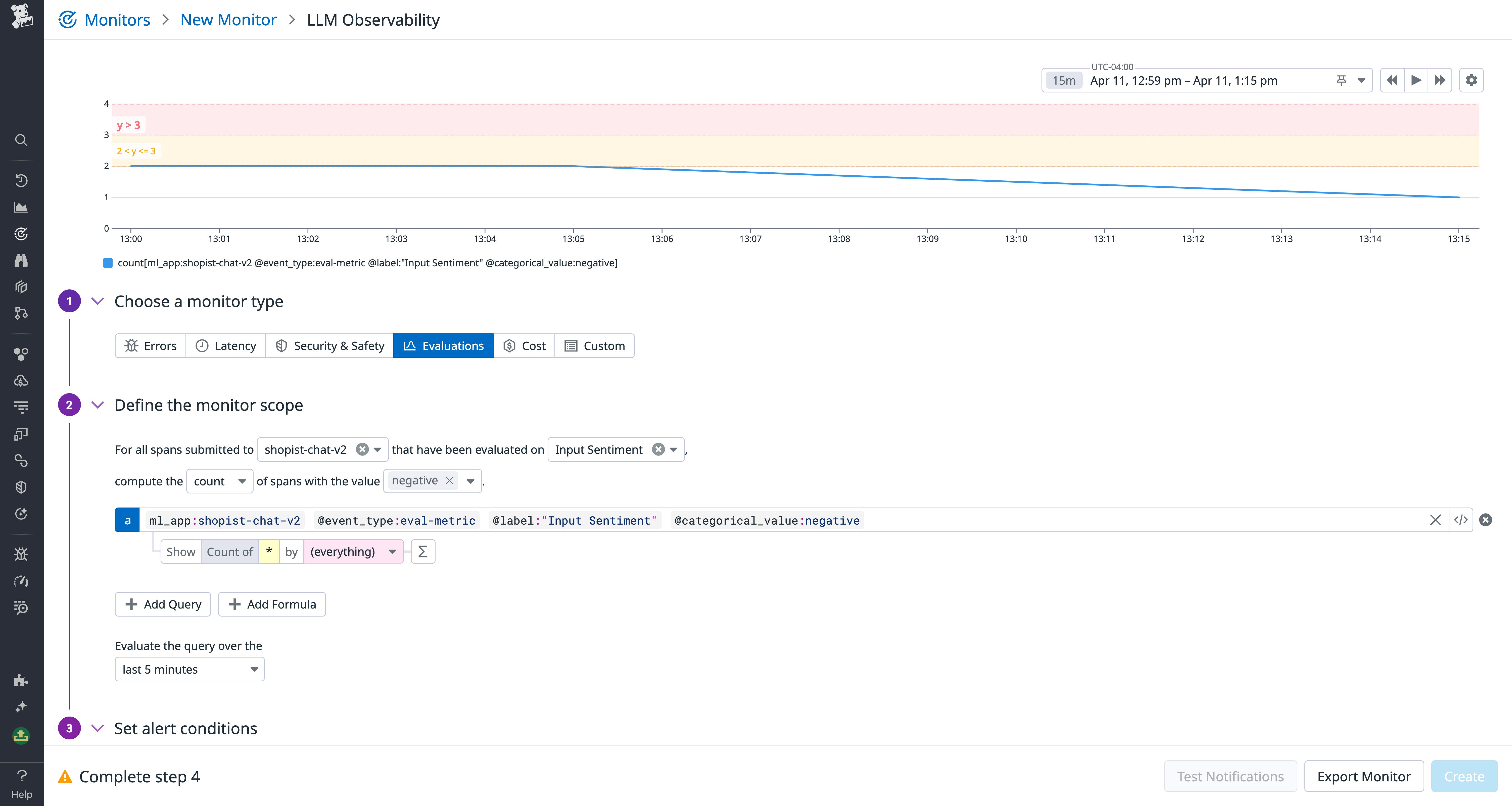 Creating a monitor to alert on evaluation results. Creating a monitor to alert on evaluation results.