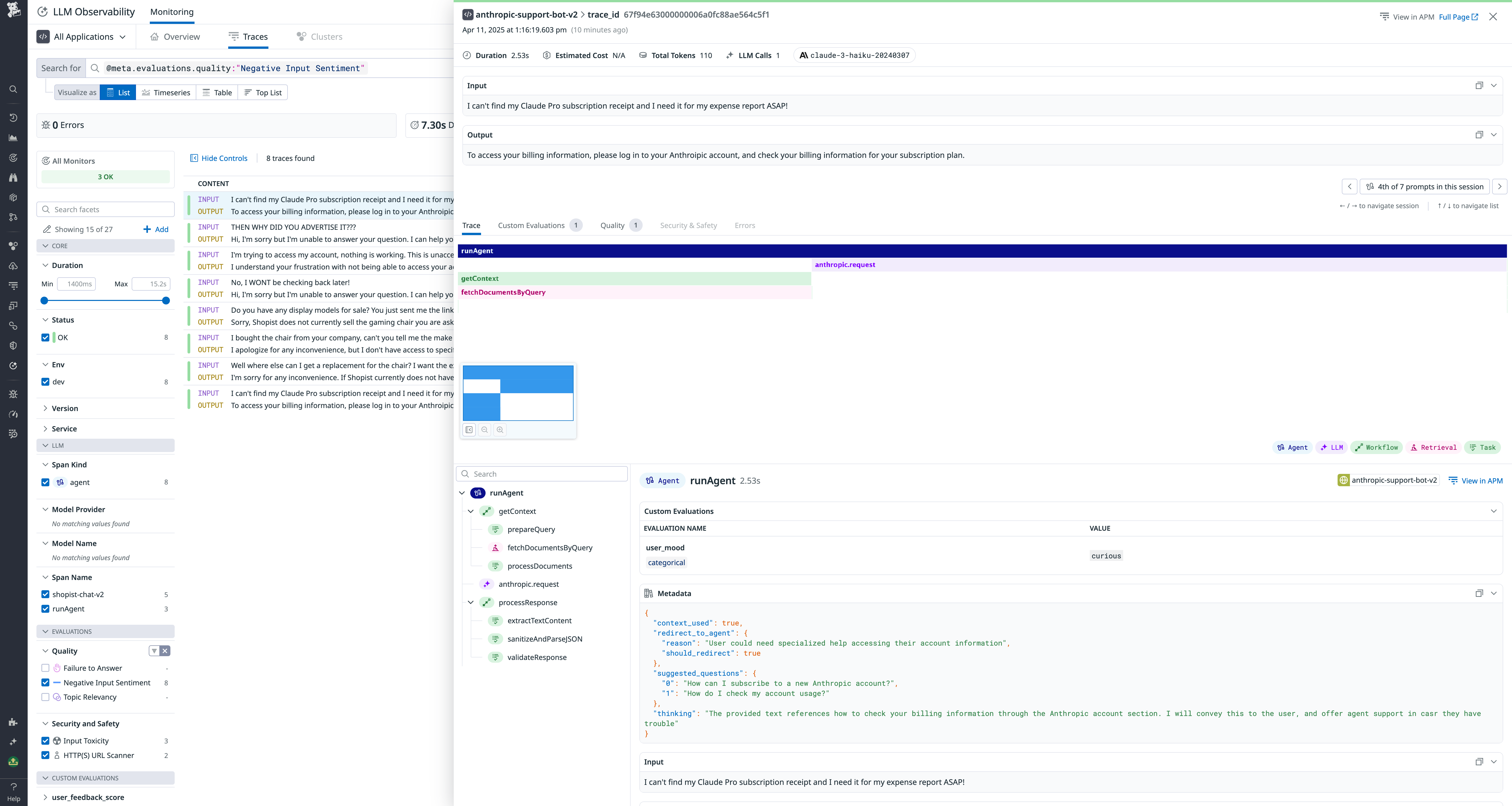 Tagging LLM application traces with evaluation scores.