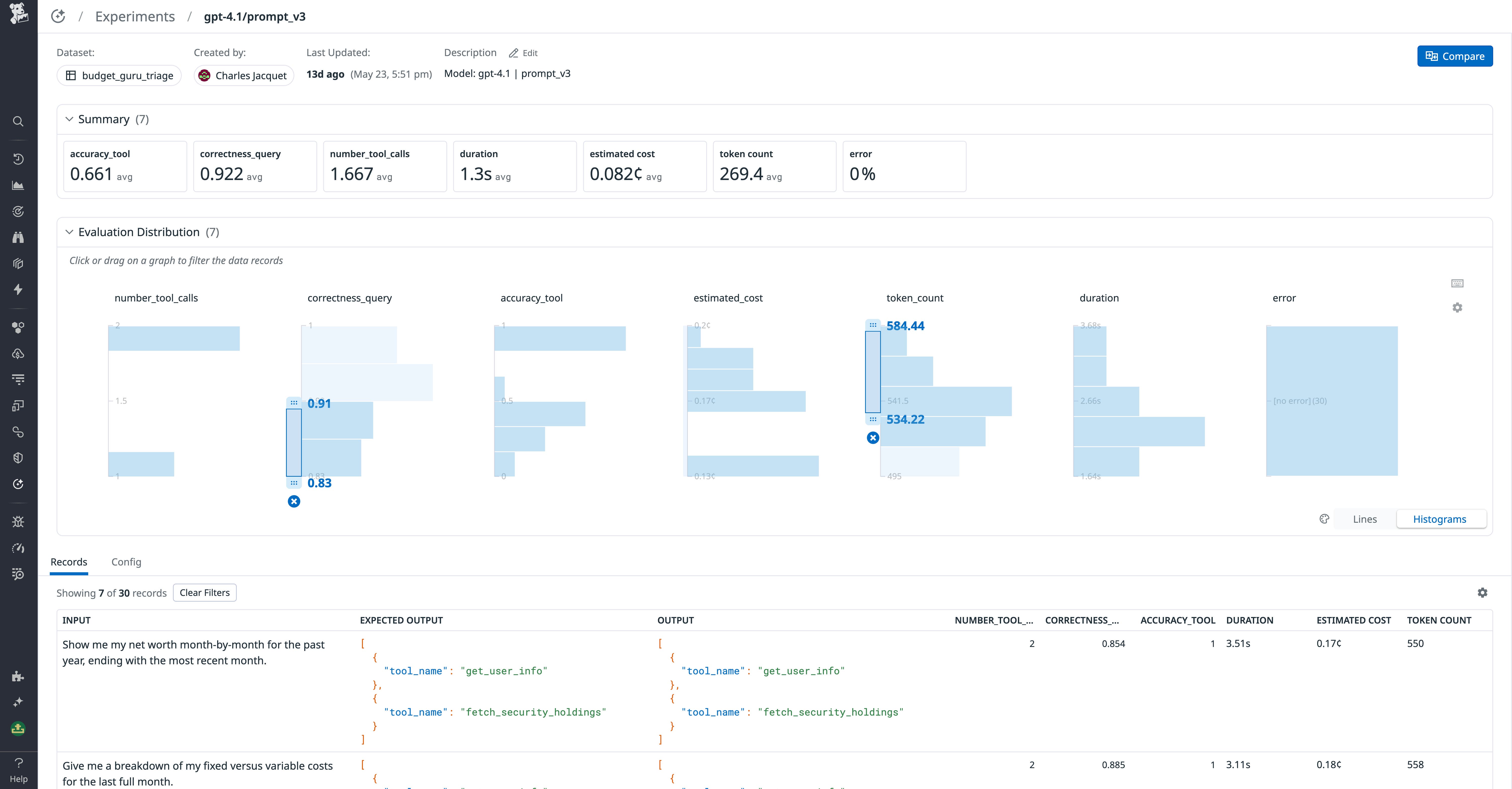 Using the Evaluation Distribution to filter experiment runs by evaluation scores Using the Evaluation Distribution to filter experiment runs by evaluation scores