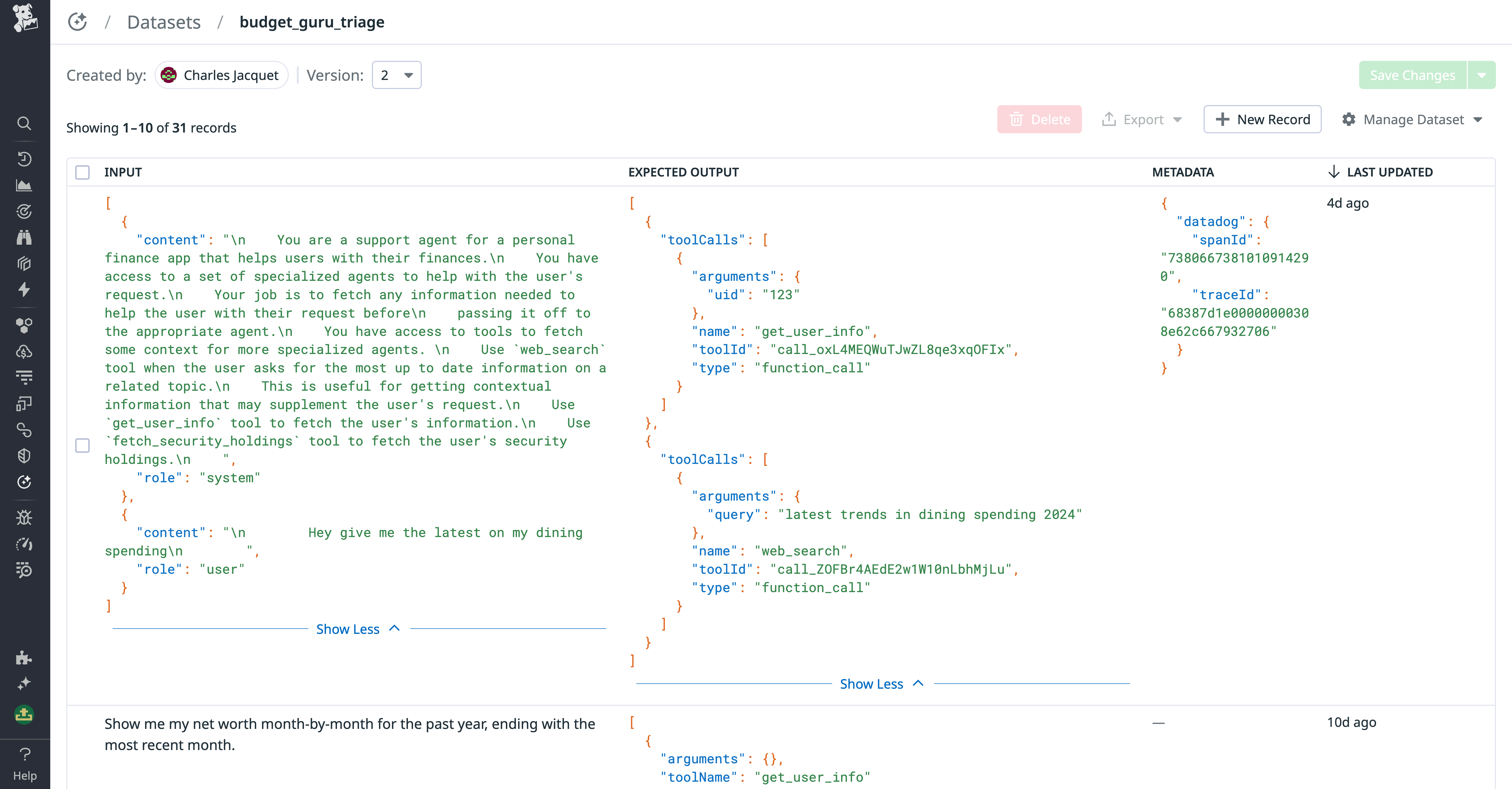 Managing dataset records using the Datasets editor
