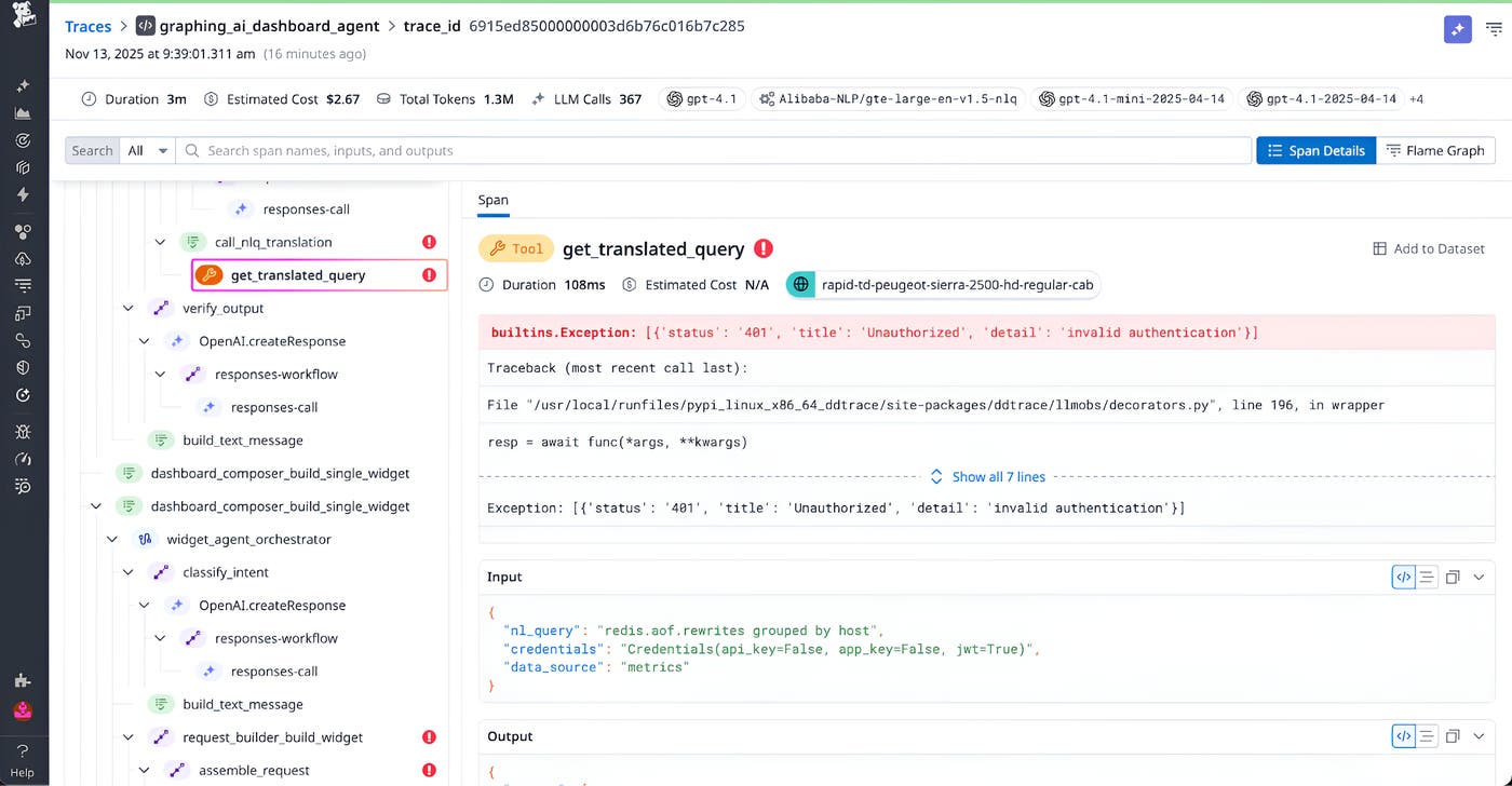 A screenshot showing a trace examination with an HTTP 401 error. A screenshot showing a trace examination with an HTTP 401 error.