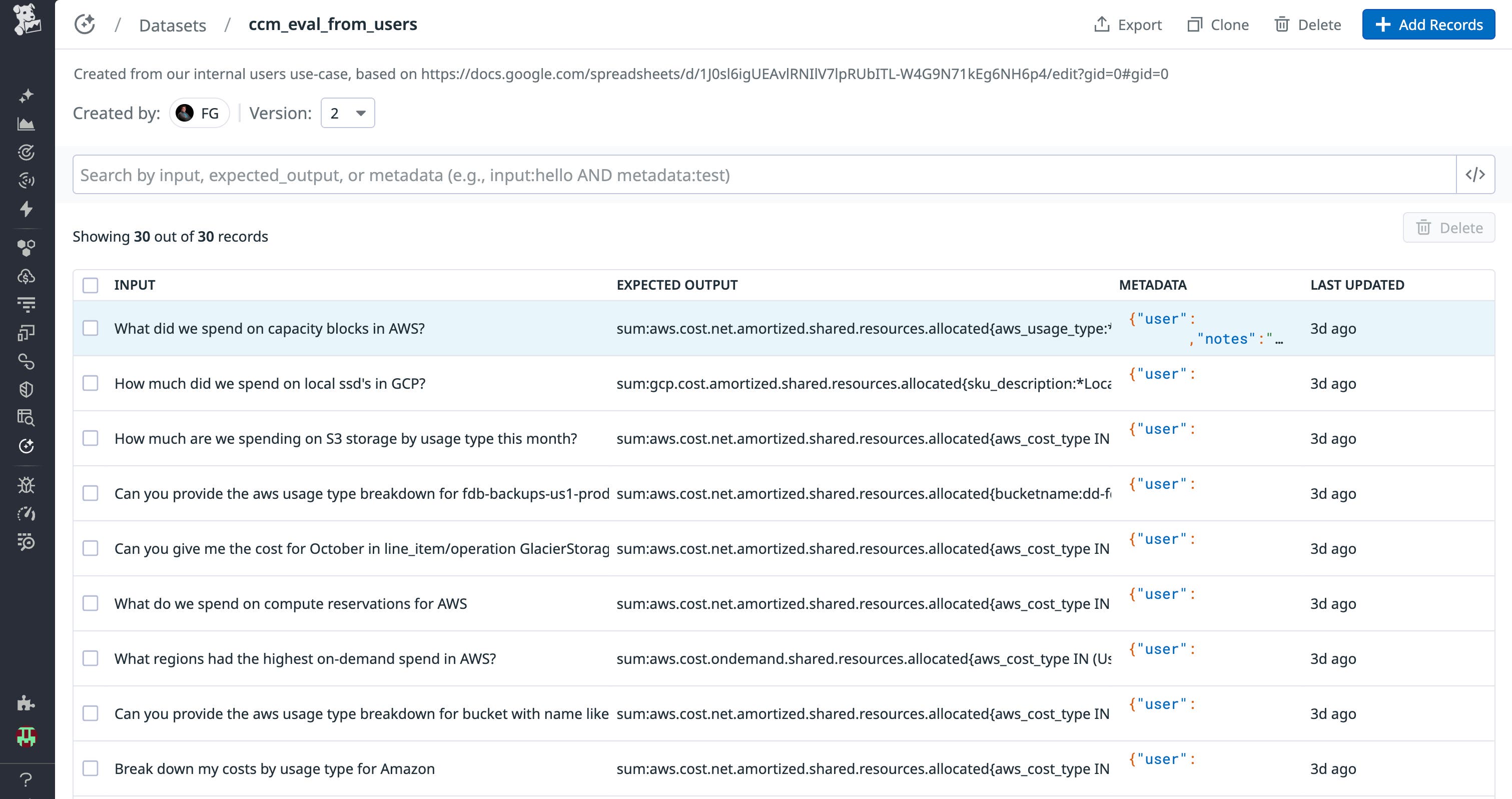 A screenshot showing the created datasets used by our evaluators. A screenshot showing the created datasets used by our evaluators.