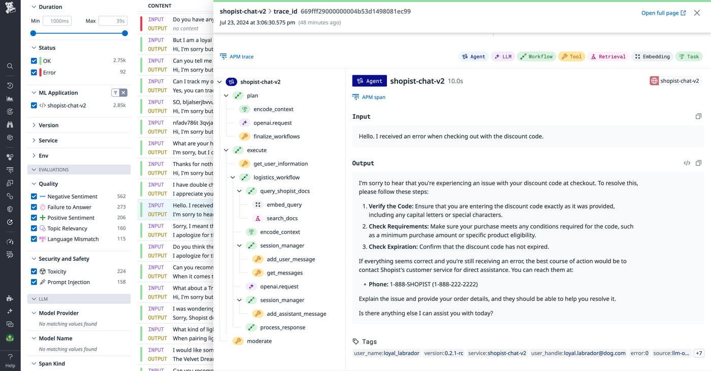 LLM trace data shown in Datadog LLM Observabilty LLM trace data shown in Datadog LLM Observabilty