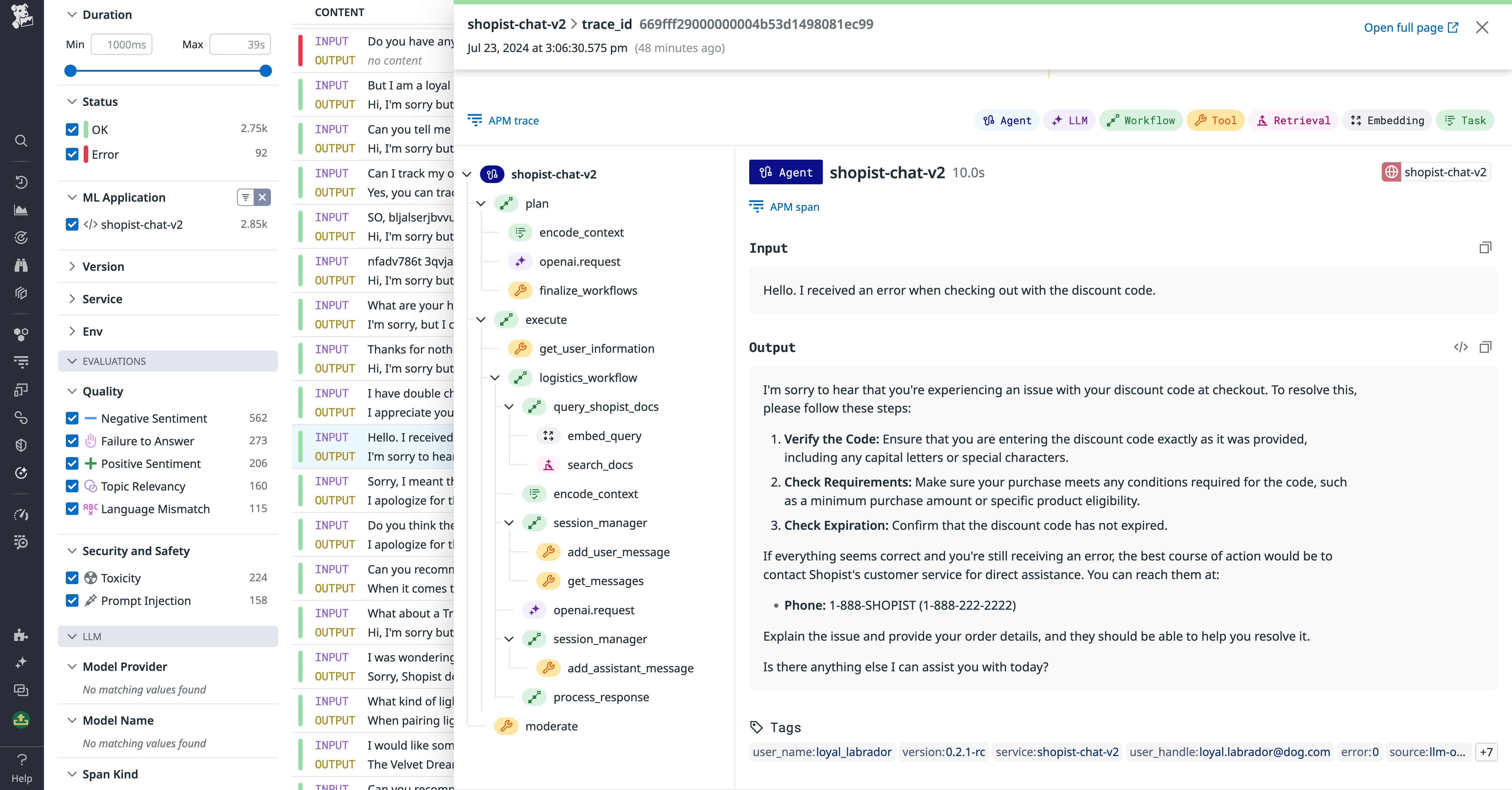 LLM trace data shown in Datadog LLM Observabilty LLM trace data shown in Datadog LLM Observabilty