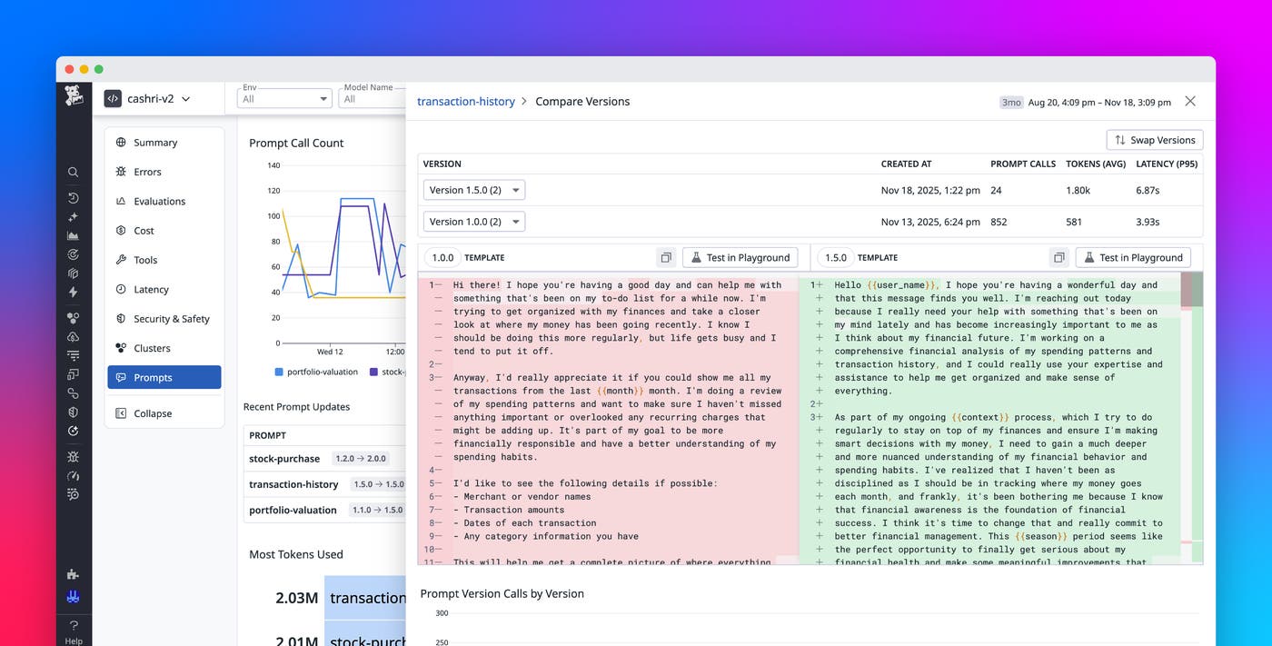 Track, compare, and optimize your LLM prompts with Datadog LLM Observability Track, compare, and optimize your LLM prompts with Datadog LLM Observability