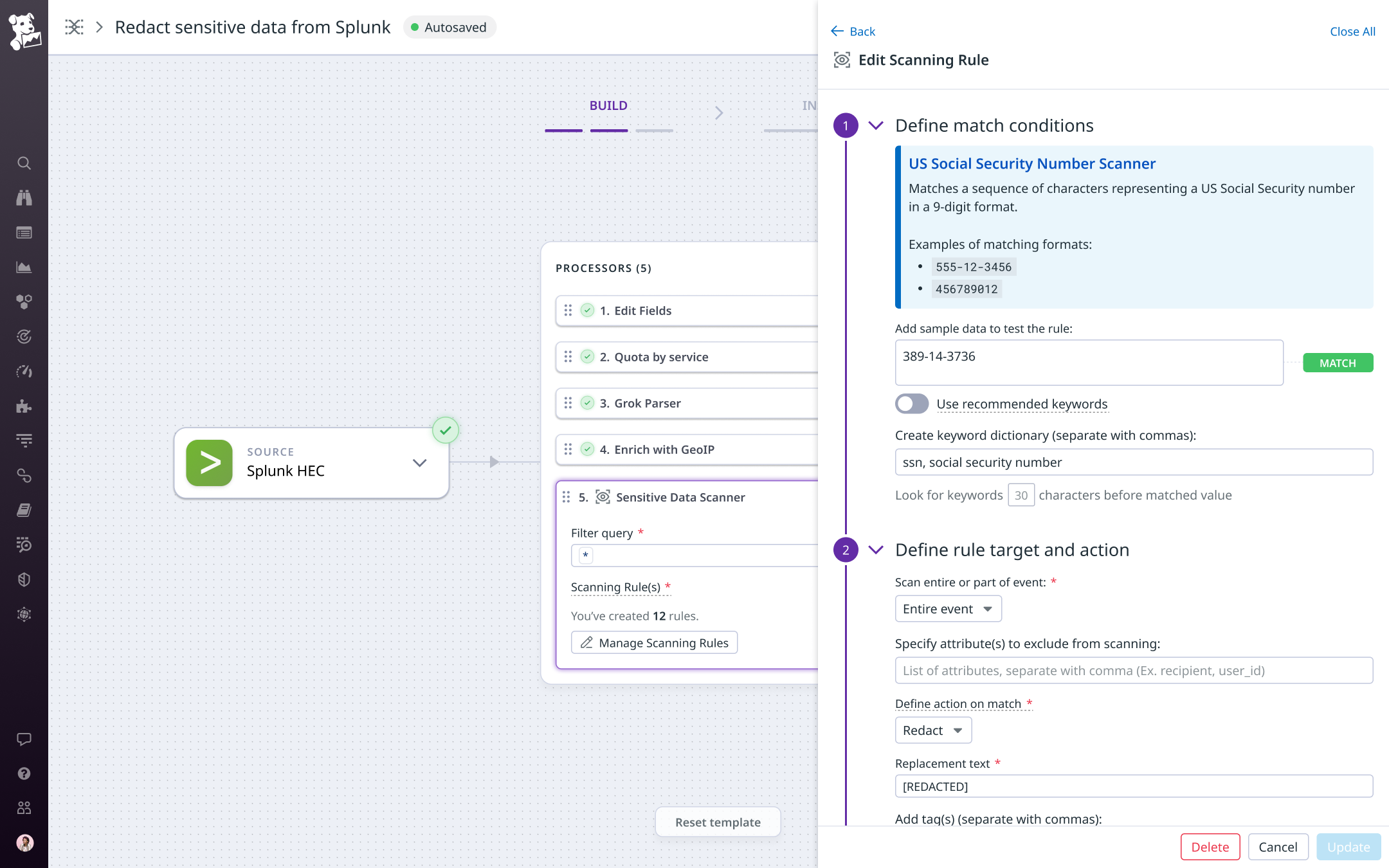 Scrub logs of PII with Observability Pipelines