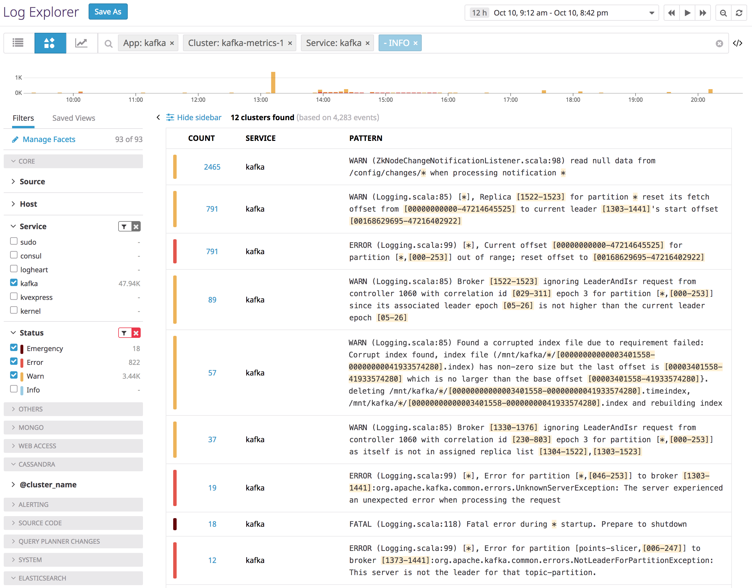 datadog log patterns view in context