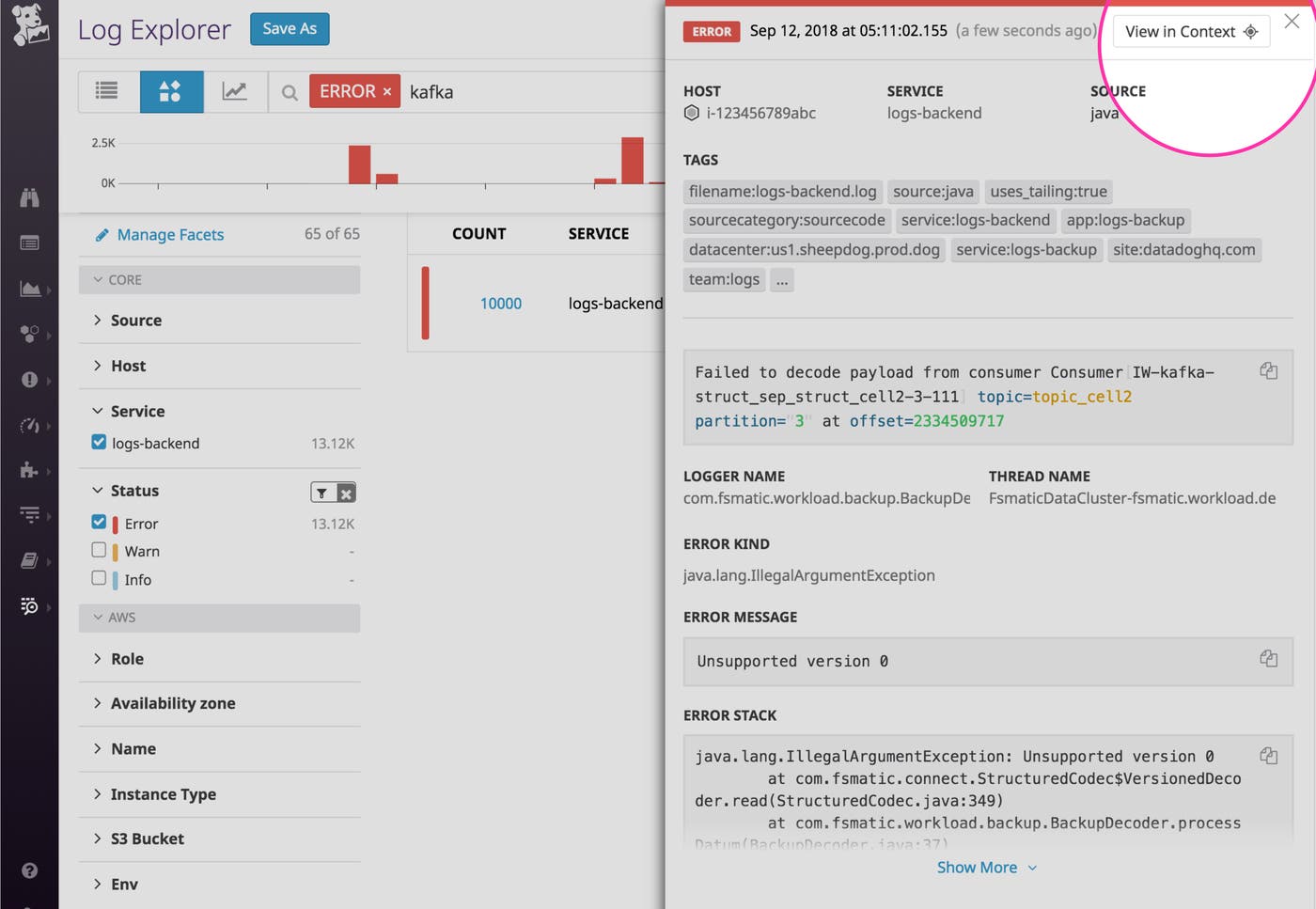 datadog log patterns click on view in context datadog log patterns click on view in context