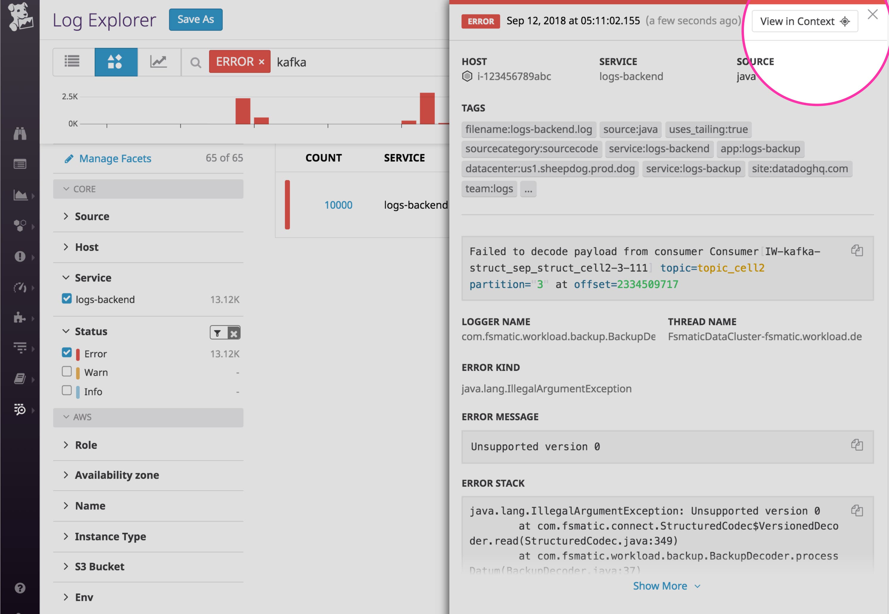 datadog log patterns click on view in context datadog log patterns click on view in context