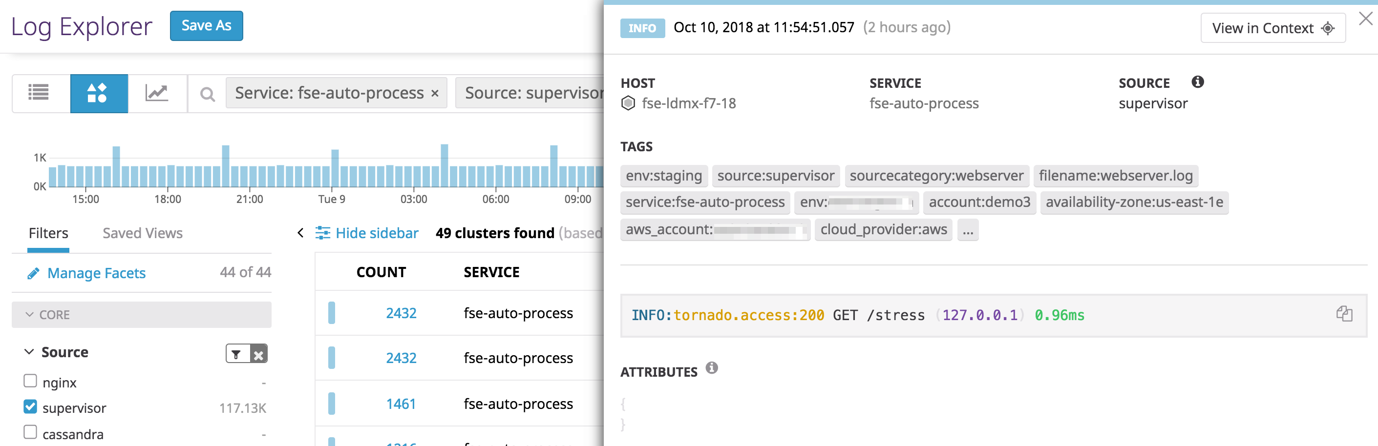 datadog log patterns inspect tornado access log for missing attributes