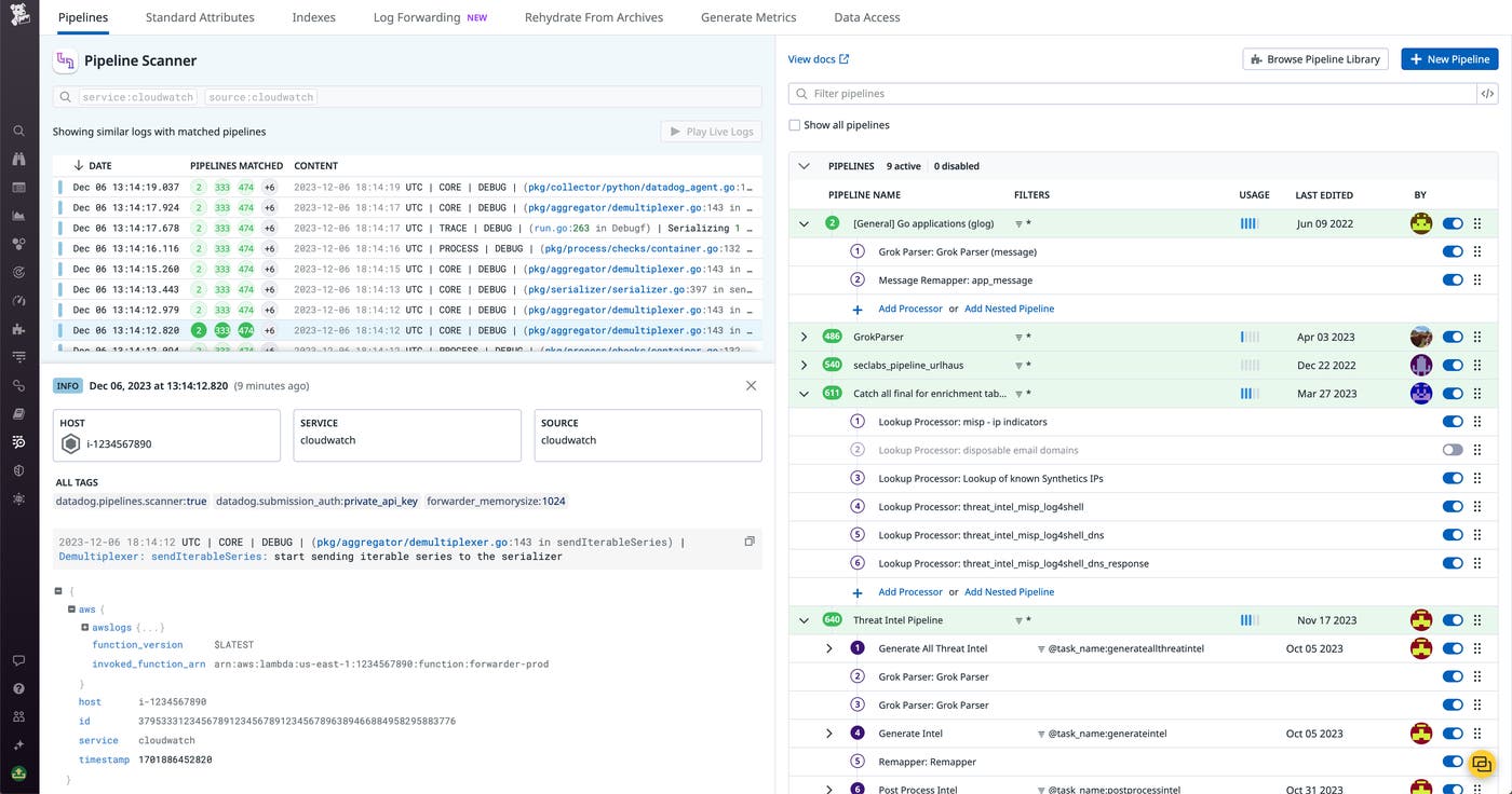 The Log Pipeline Scanner lets you select a log and quickly filter to all the pipelines it’s running through. The Log Pipeline Scanner lets you select a log and quickly filter to all the pipelines it’s running through.
