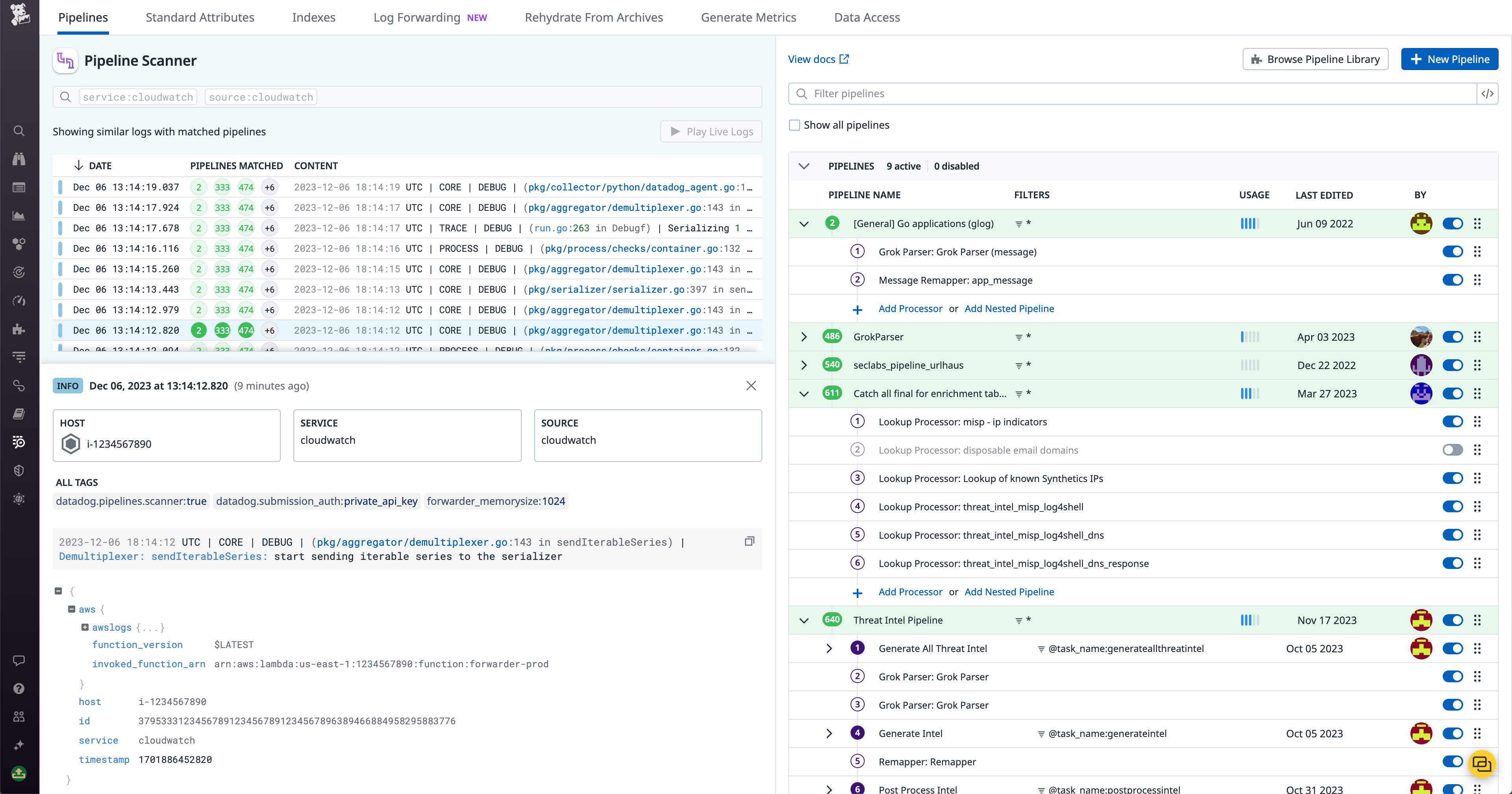 The Log Pipeline Scanner lets you select a log and quickly filter to all the pipelines it’s running through. The Log Pipeline Scanner lets you select a log and quickly filter to all the pipelines it’s running through.