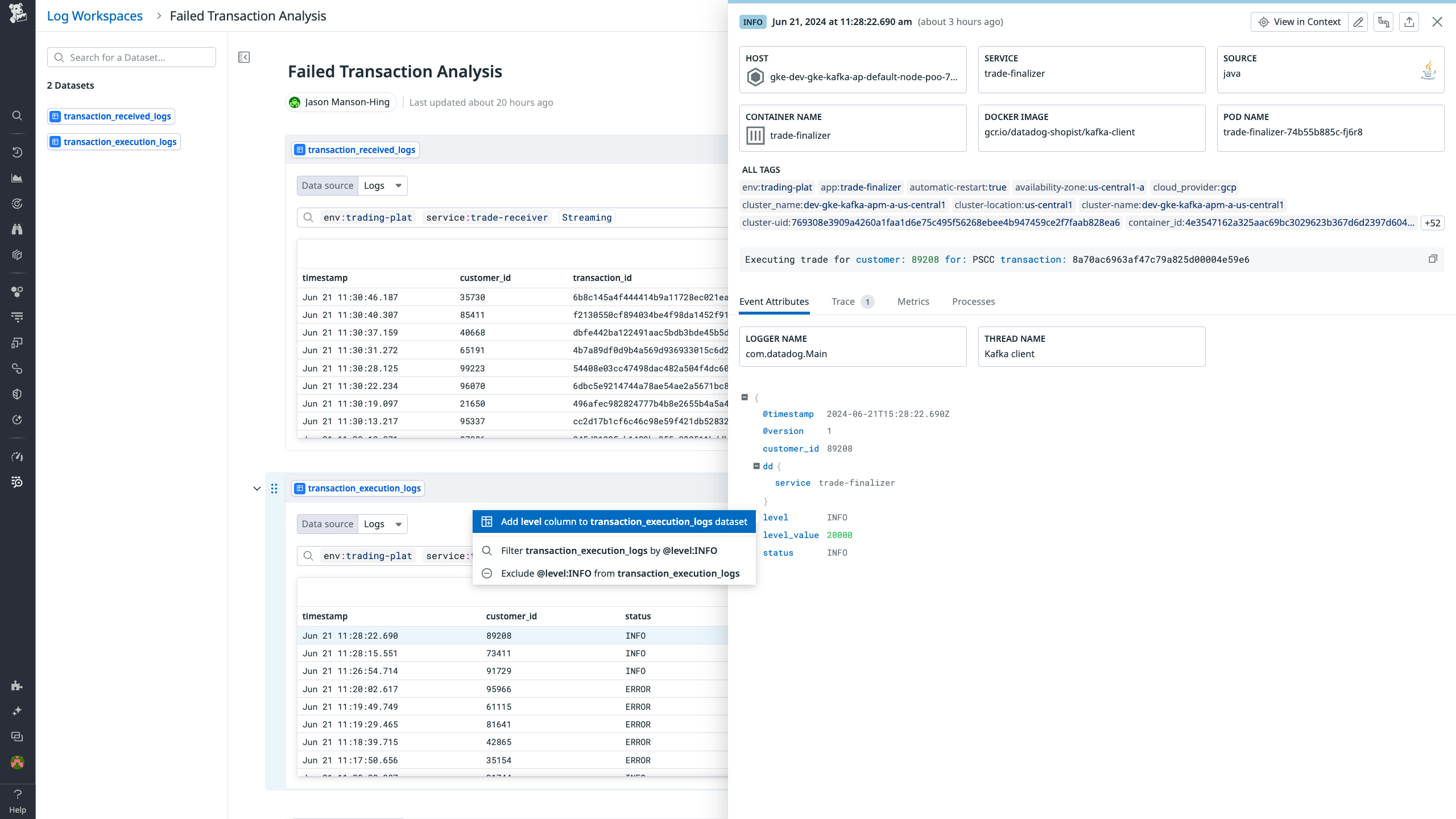Adding a log attribute as a column in a dataset in order to simplify subsequent querying.