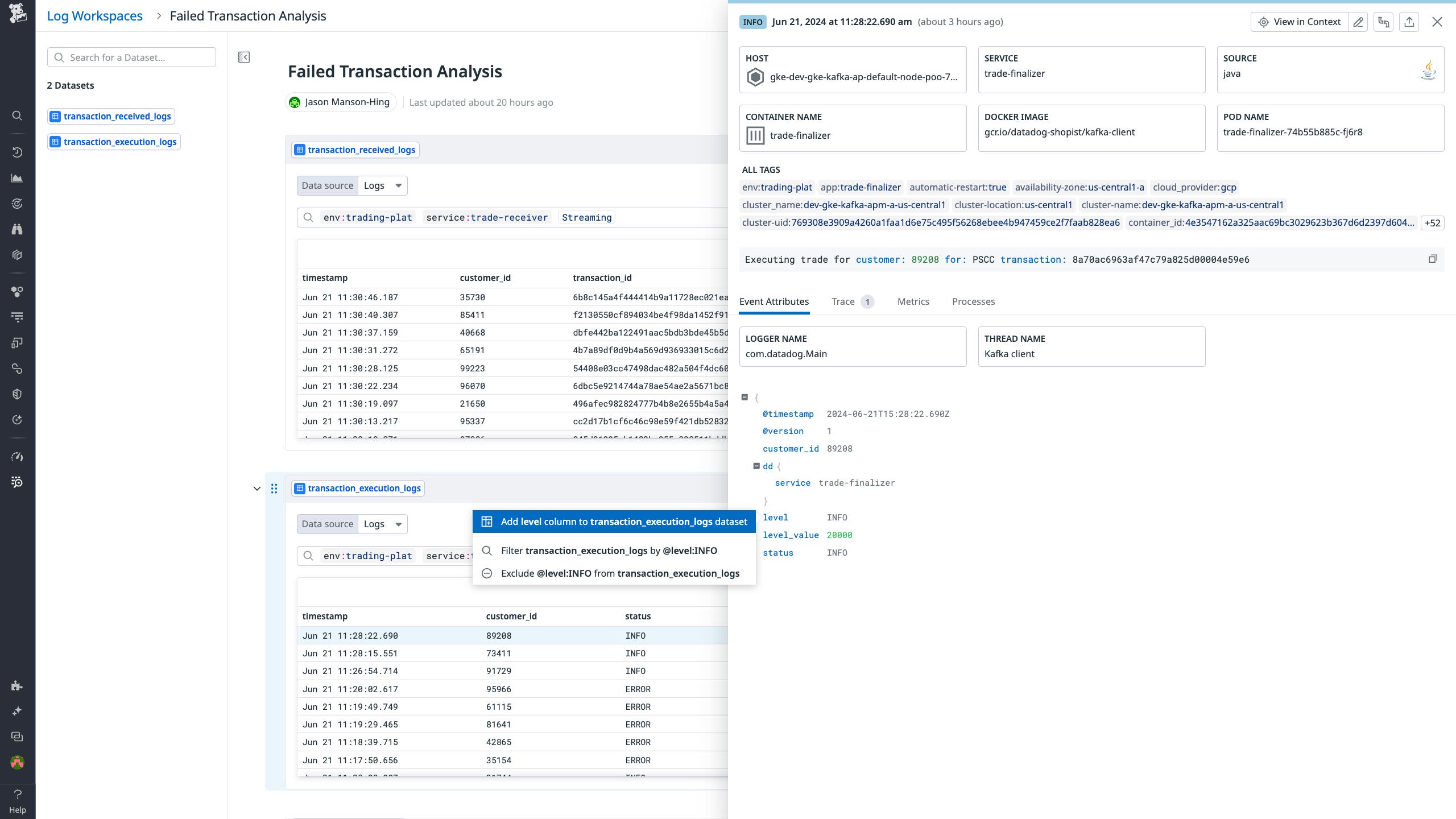 Adding a log attribute as a column in a dataset in order to simplify subsequent querying. Adding a log attribute as a column in a dataset in order to simplify subsequent querying.