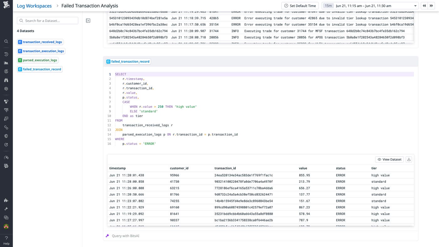 Analyzing log data in depth by querying bespoke datasets using SQL. Analyzing log data in depth by querying bespoke datasets using SQL.