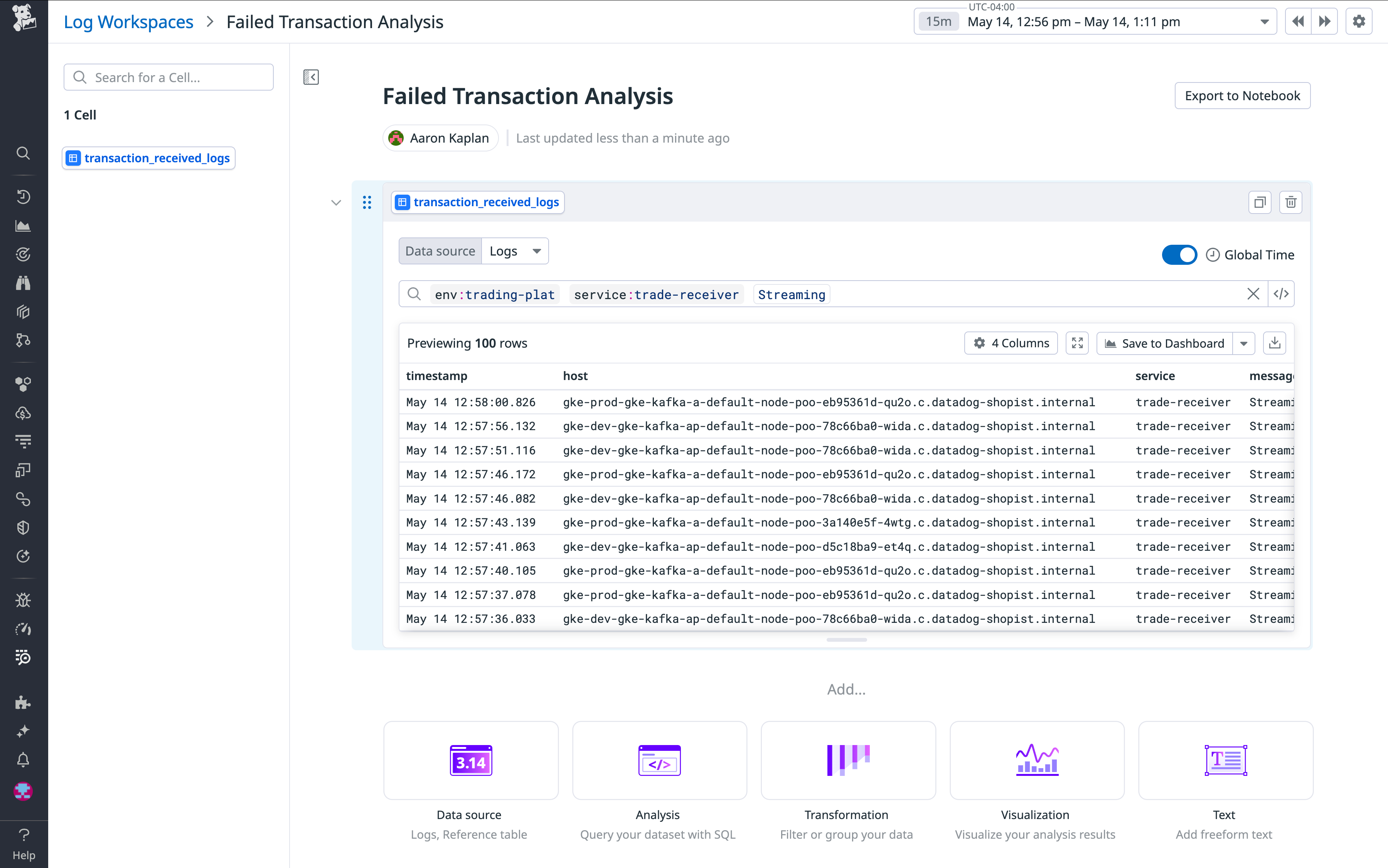 Creating a data source from a log query in Log Workspaces.