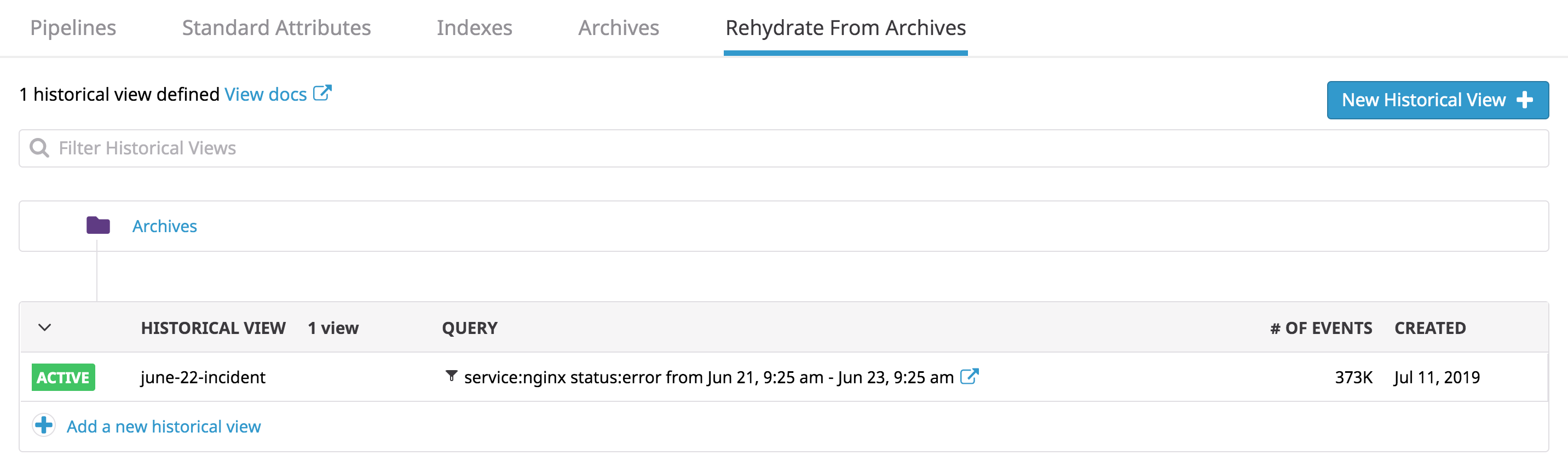 List of logs pulled from archives